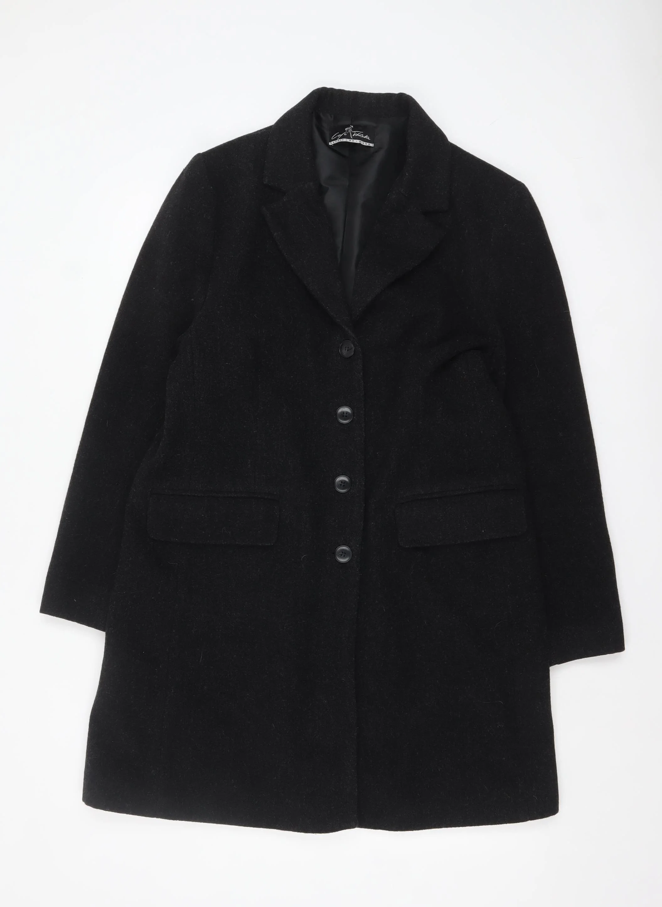 Cafe Theatre Women's Black Wool Blend Mid-Length Overcoat Size 12