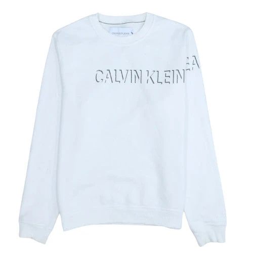 Calvin Klein Jeans Men's White Logo Pullover Sweatshirt Size S