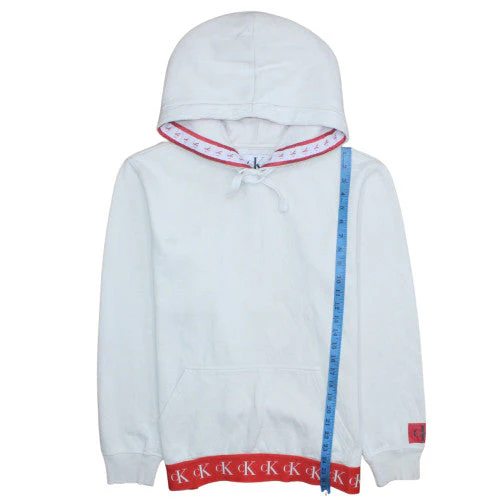 Calvin Klein Jeans Men's White Pullover Hoodie Size L Logo Trim - Image 2