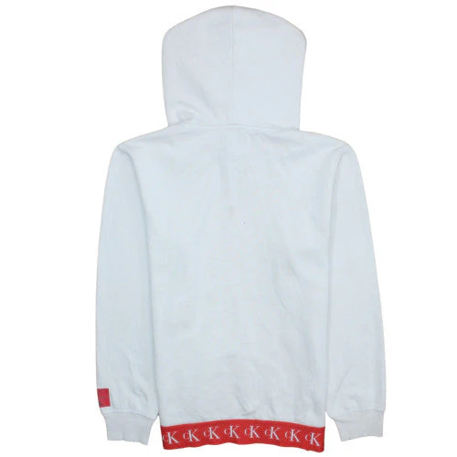 Calvin Klein Jeans Men's White Pullover Hoodie Size L Logo Trim - Image 4