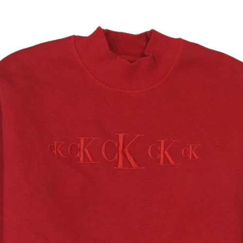 Calvin Klein Jeans Women Red Cotton Sweatshirt M Logo Crew Neck Pullover - Image 8