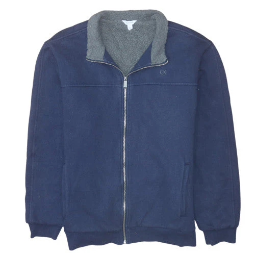 Calvin Klein Men Blue Full Zip Fleece Sweatshirt L Regular Fit