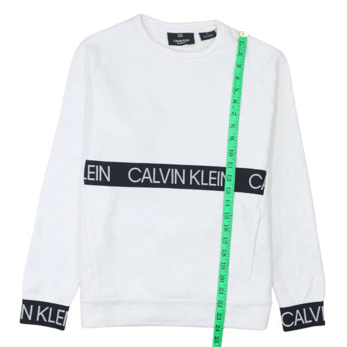 Calvin Klein Men’s White Logo Crew Neck Pullover Sweatshirt S - Image 2