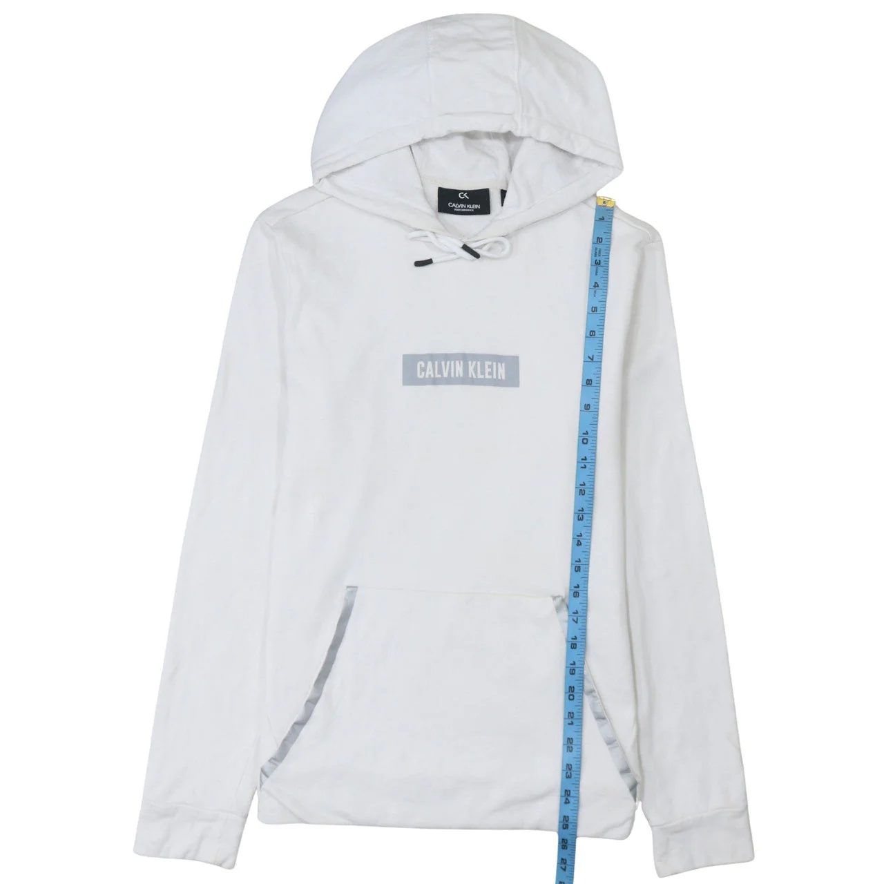 Calvin Klein Men’s White Pullover Hoodie Medium Logo Fleece - Image 3