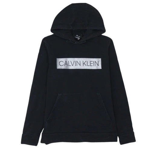 Calvin Klein Men's Black Pullover Hoodie S Fleece Logo Sweatshirt
