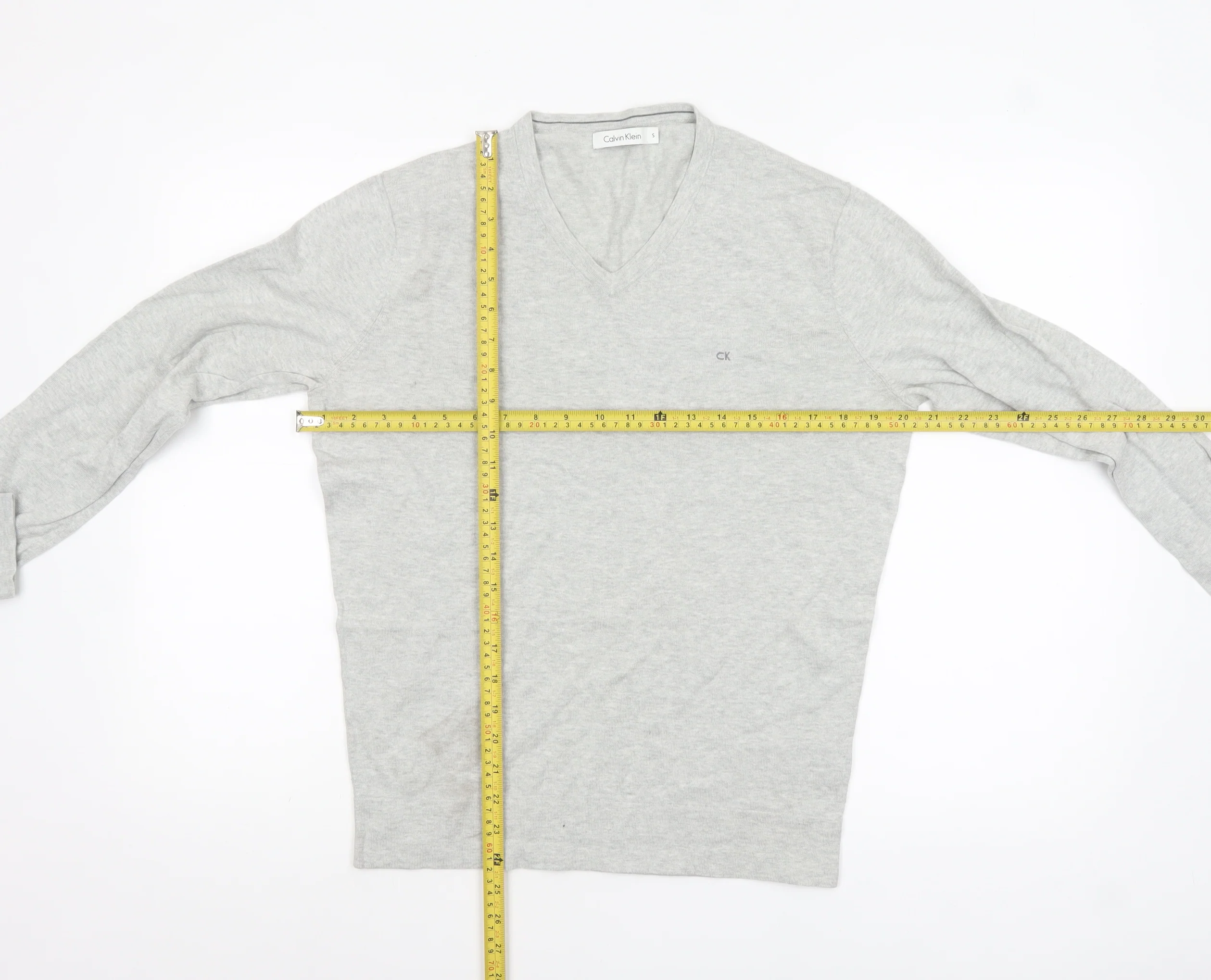 Calvin Klein Men's Grey Cotton V-Neck Jumper Size S - Image 2