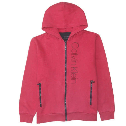 Calvin Klein Men's Red Full Zip Hoodie M Logo Fleece Sweatshirt