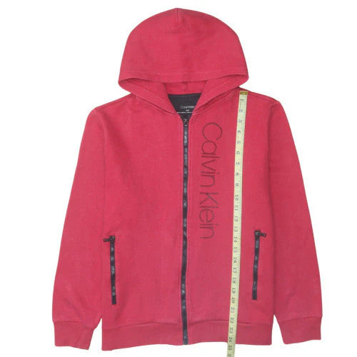 Calvin Klein Men's Red Full Zip Hoodie M Logo Fleece Sweatshirt - Image 3