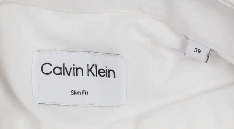 Calvin Klein Men's White Slim Fit Long Sleeve Button-Up Shirt 39 - Image 4