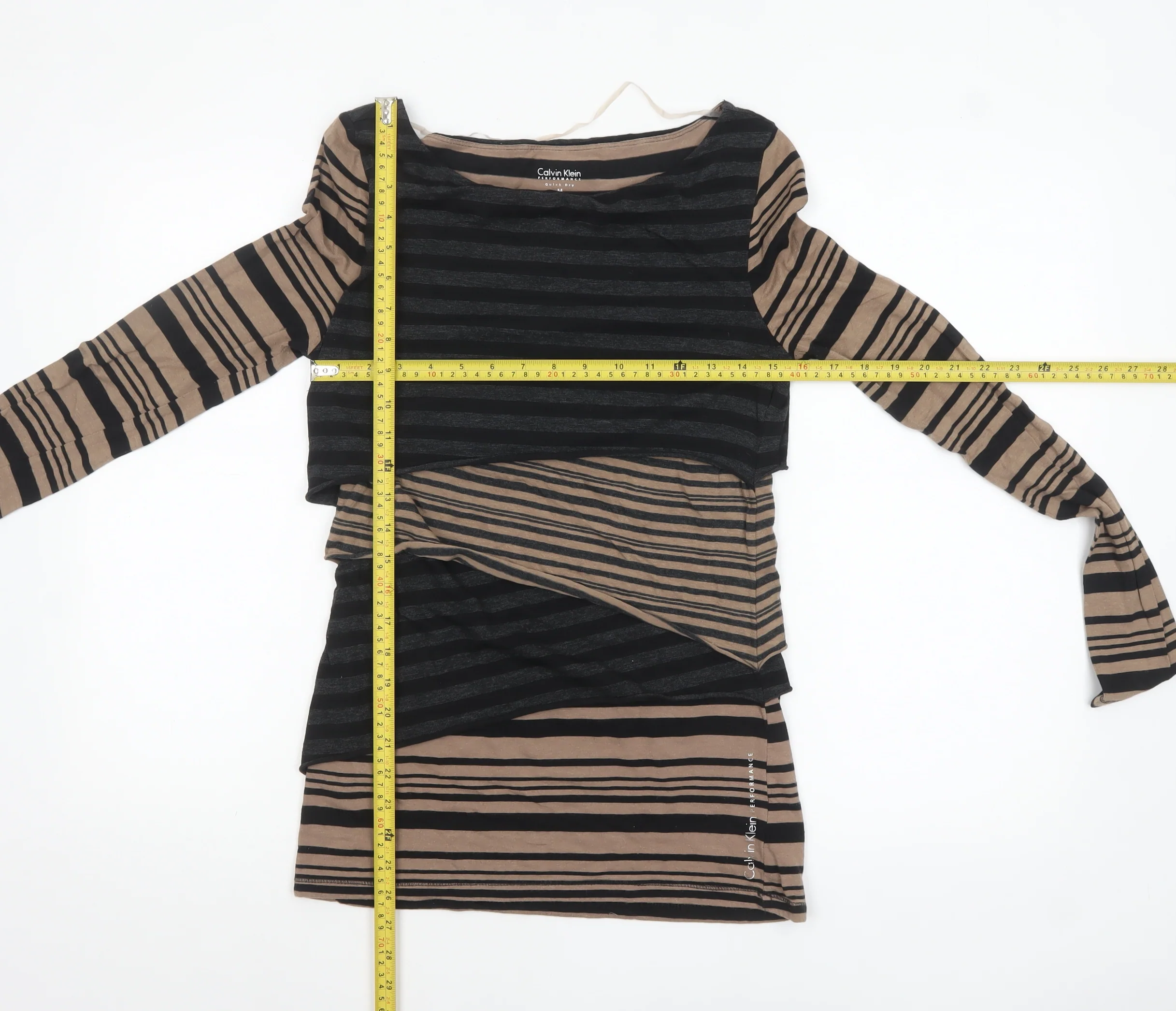 Calvin Klein Women Beige Striped Long Sleeve Quick Dry Top M - Image 2