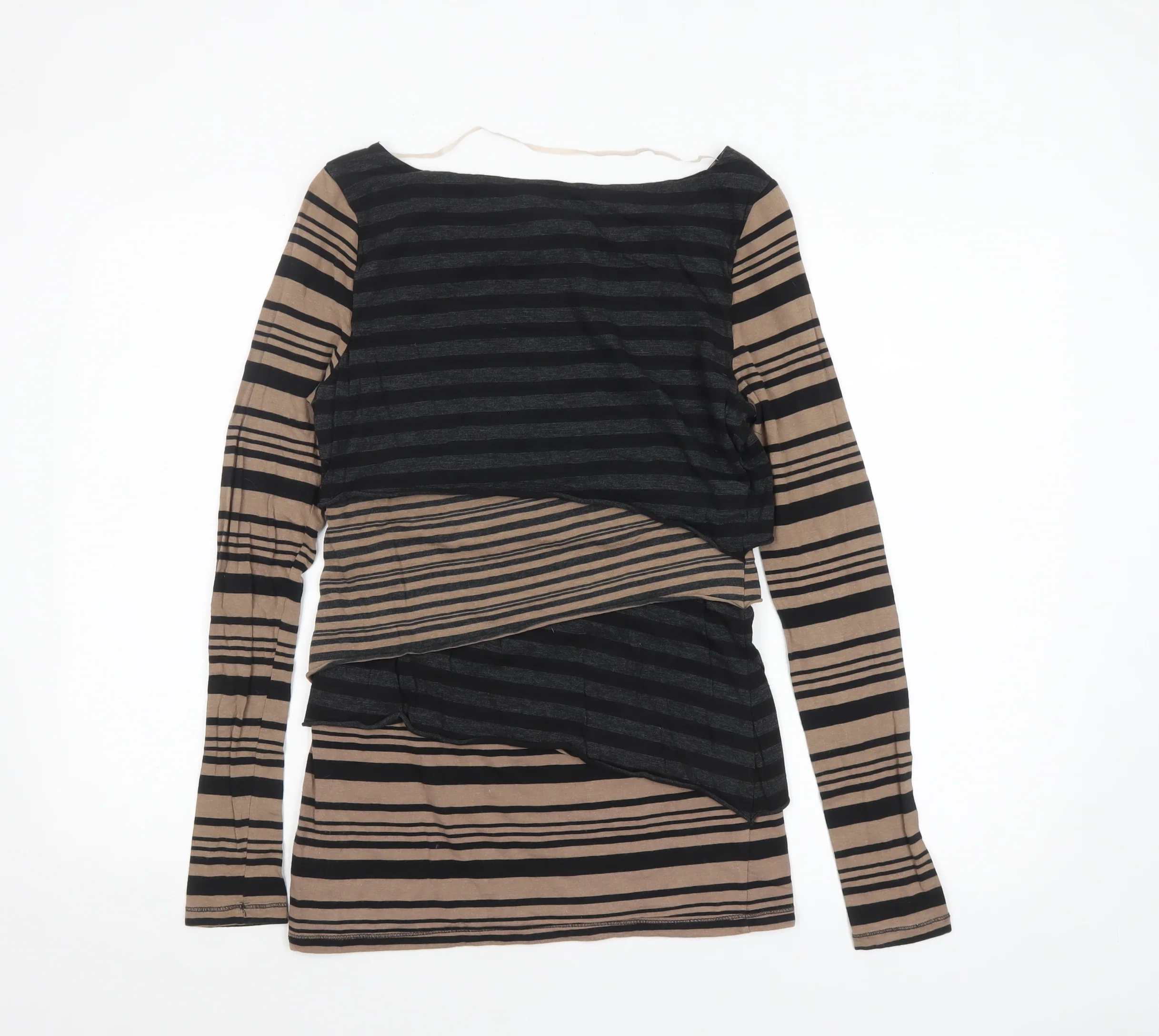 Calvin Klein Women Beige Striped Long Sleeve Quick Dry Top M - Image 3