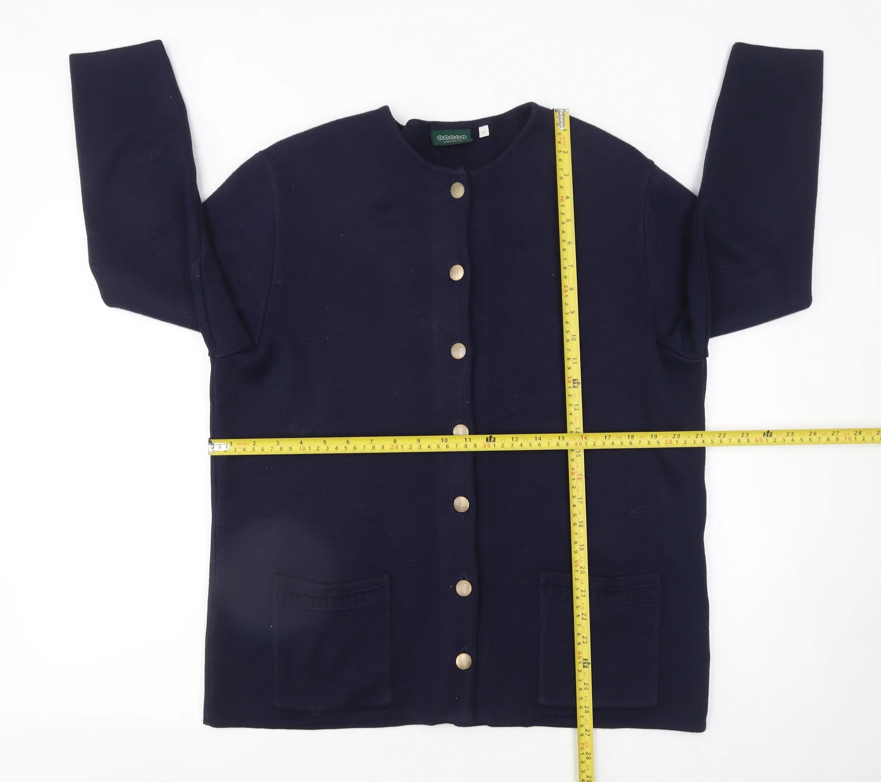 Canda Women’s Blue Cardigan L Knit Button Front Crew Neck Wool Blend - Image 2