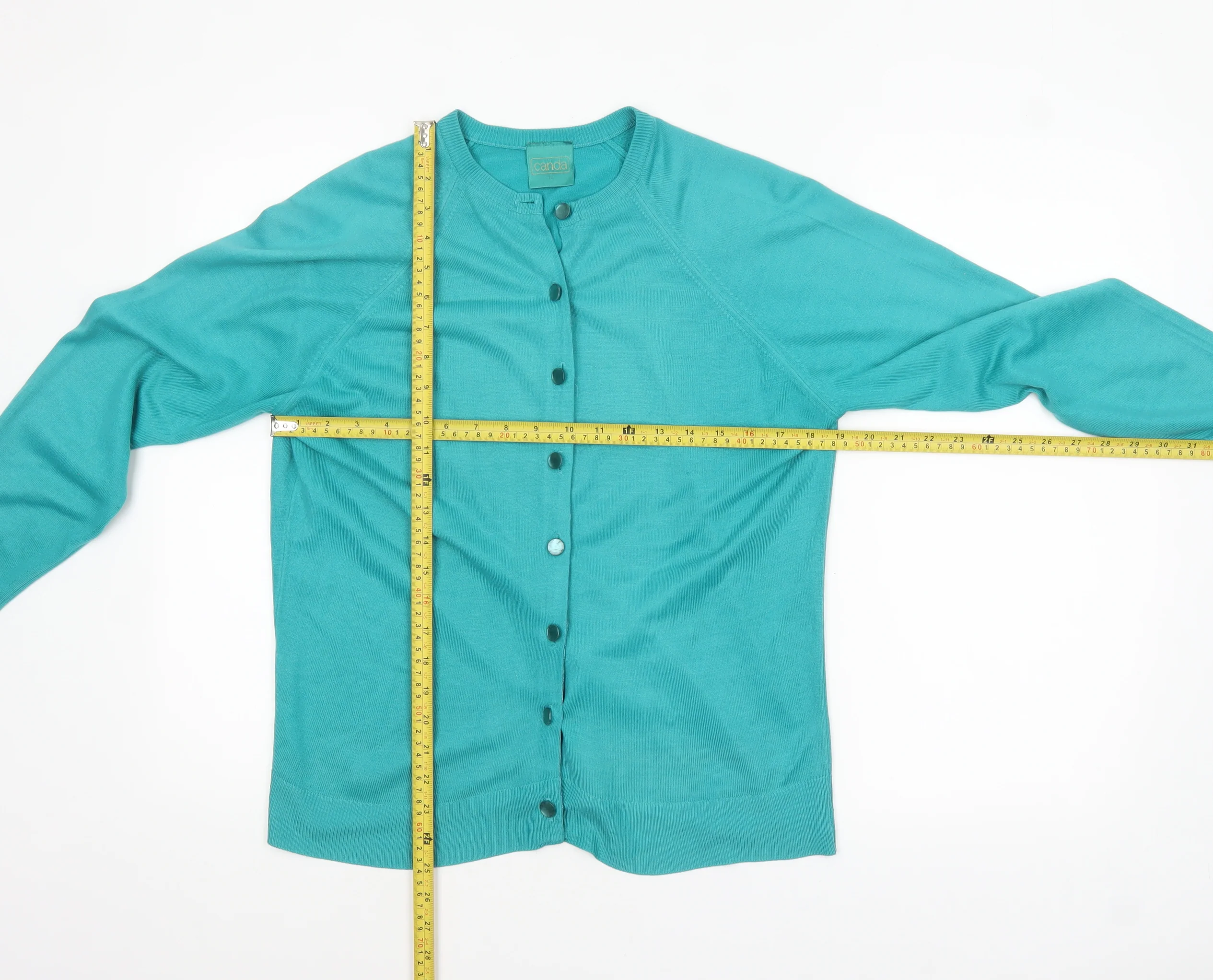 Canda Women’s Green Acrylic Crew Neck Cardigan Size 16 - Image 2