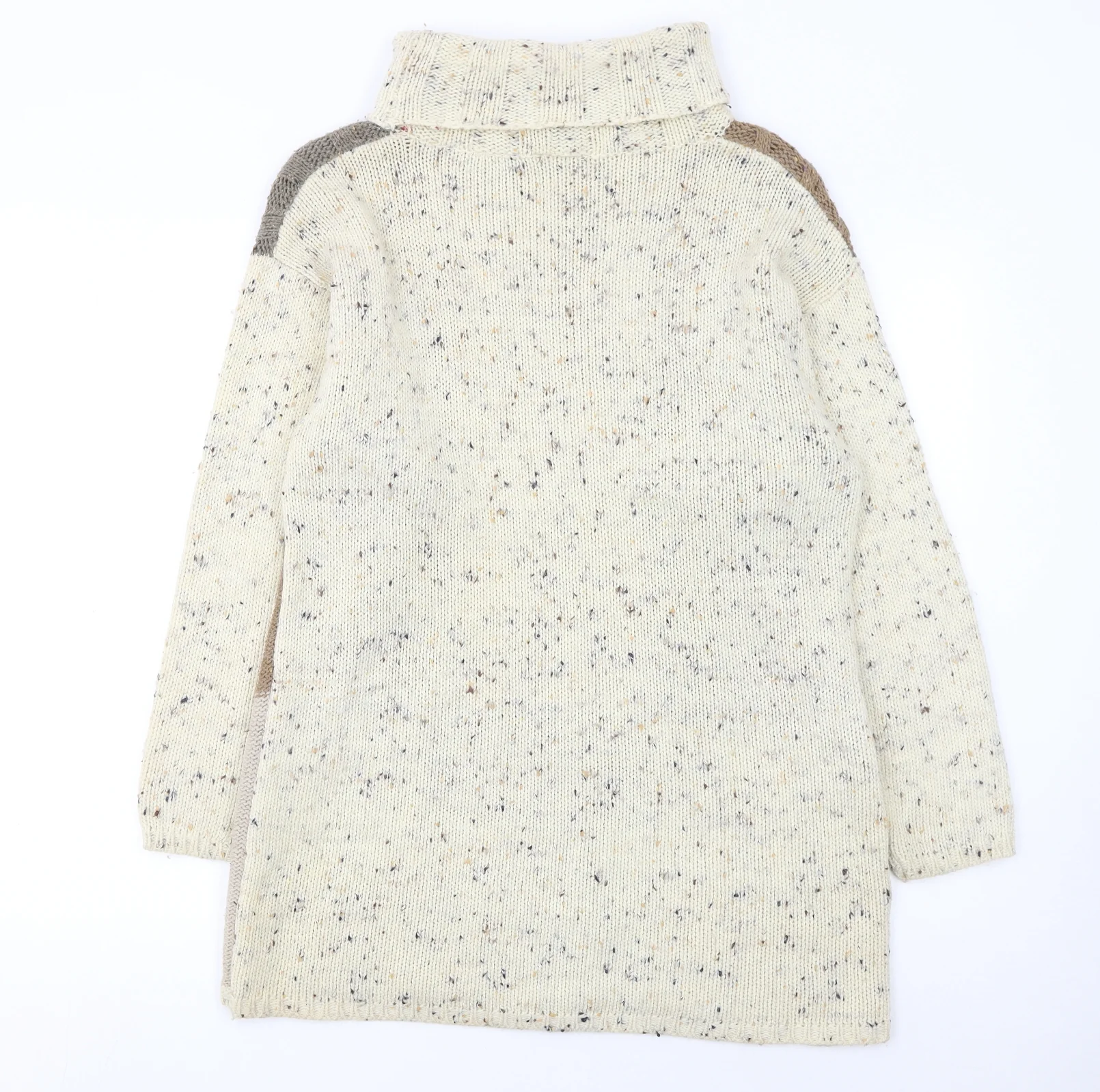 Canda Women's Beige Patchwork Roll Neck Cable-Knit Jumper Size S - Image 3