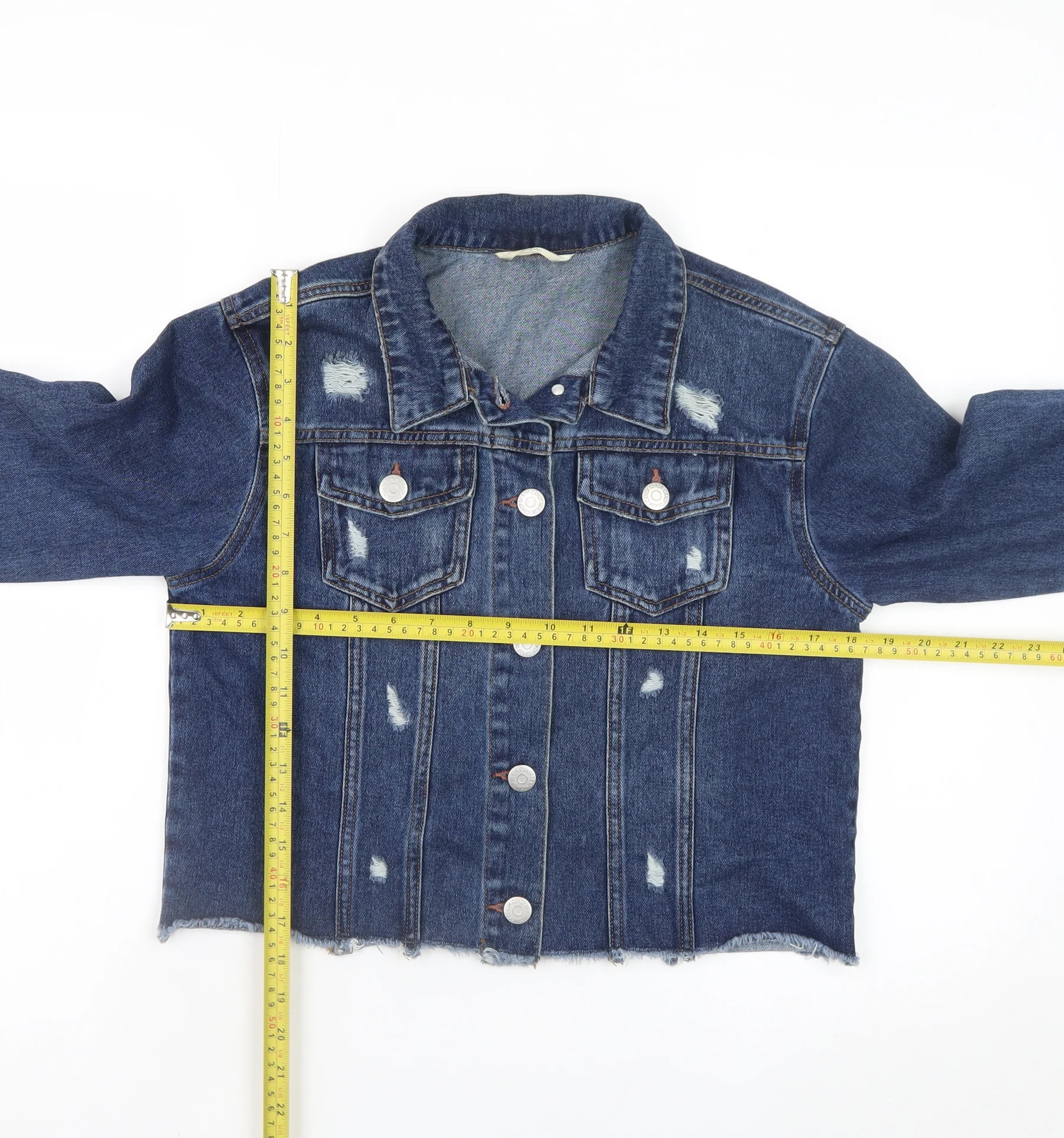 Candy Couture Girls Blue Cropped Denim Jacket 14 Years Distressed Style - Image 2