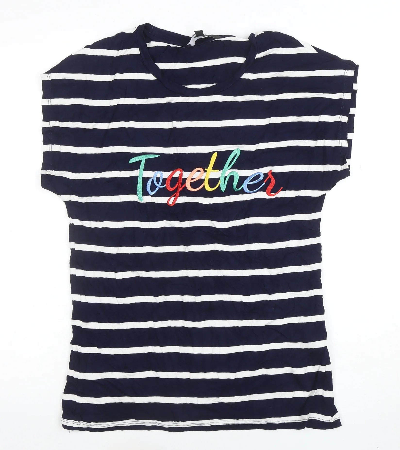 Capsule Women's Blue Striped 'Together' Embroidered T-Shirt Size 10