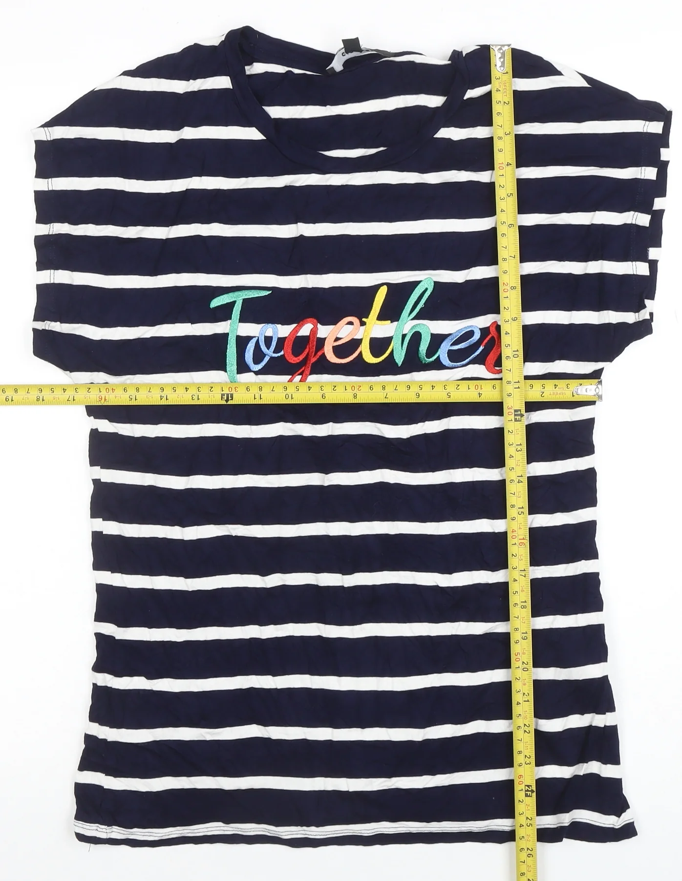 Capsule Women's Blue Striped 'Together' Embroidered T-Shirt Size 10 - Image 2