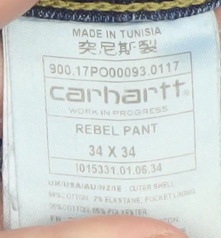 Carhartt Men Blue Rebel Pant 34x34 Slim Straight Denim Jeans - Image 4