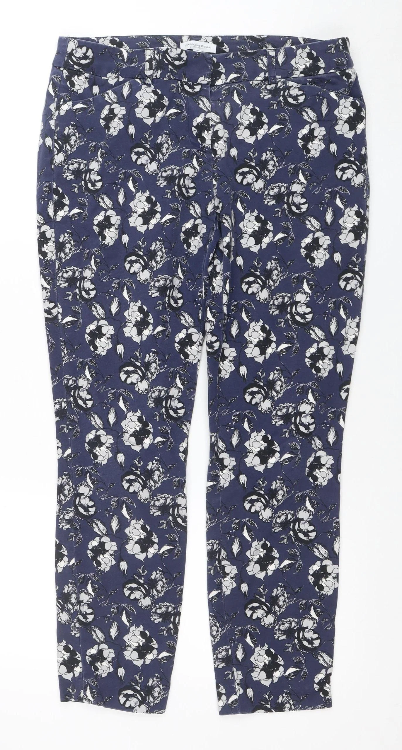 Carolina Belle Women Blue Floral Straight Trousers Size 10 - Image 3