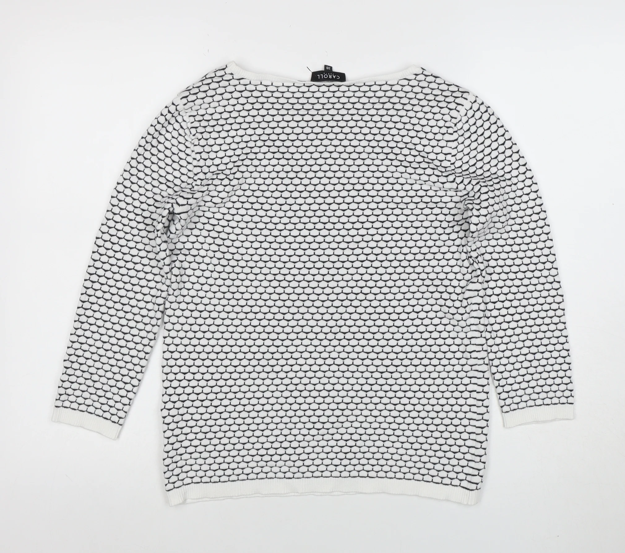 Caroll Women’s White Black Cotton Knit Pullover Jumper Size 10 - Image 3