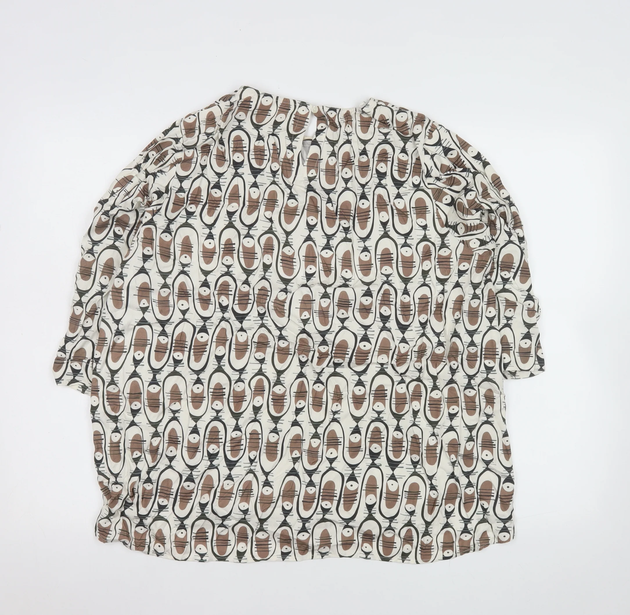 Carolyn Donnelly The Edit Women’s Brown Beige Geometric Long Sleeve Blouse Size L - Image 3