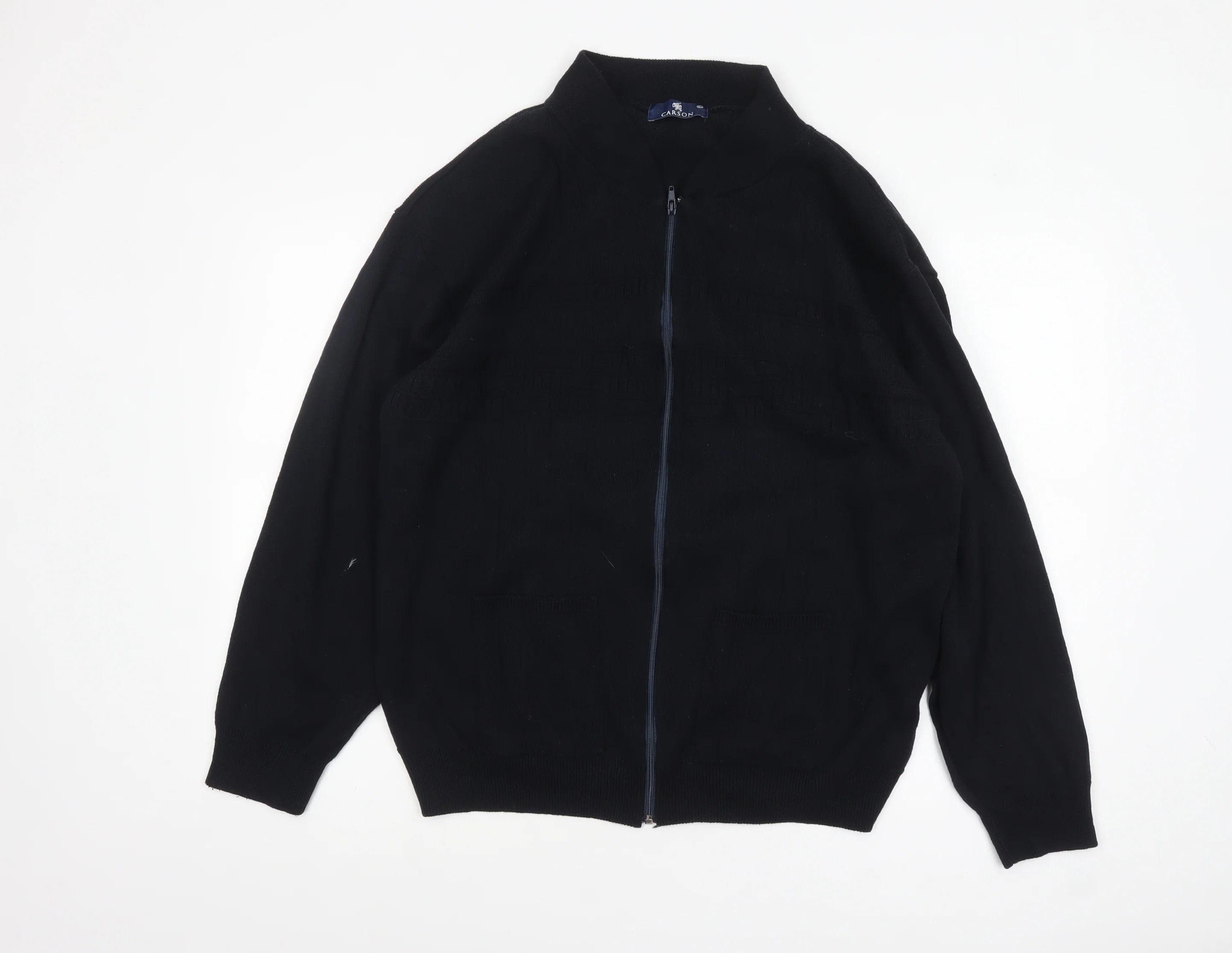 Carson Men Black XL Full Zip Cotton Blend Jumper