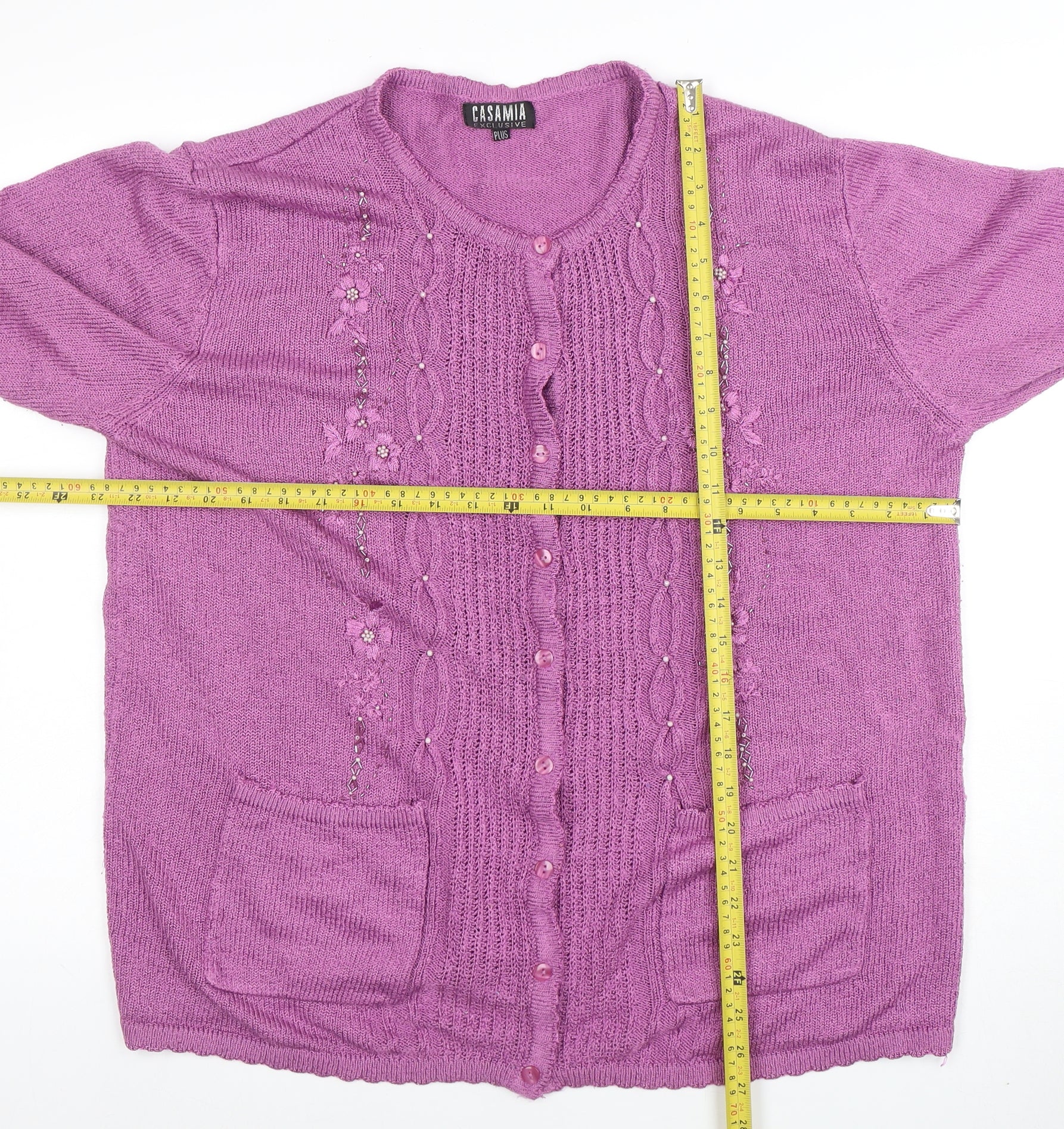 Casamia Women’s Purple Plus Size Knit Cardigan with Floral Embroidery - Image 2