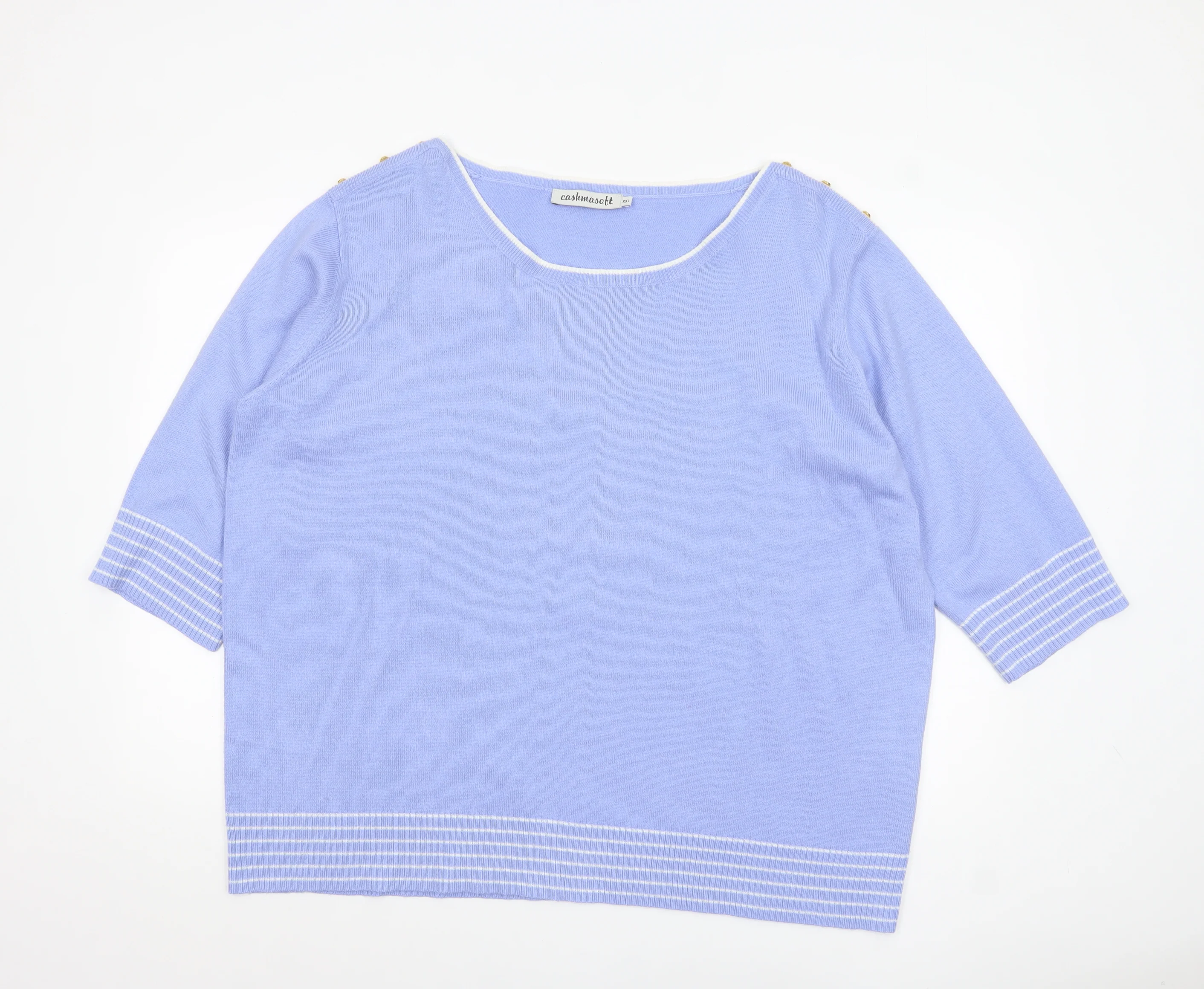 Cashmasoft Women Blue 2XL Boat Neck 3/4 Sleeve Knit Jumper