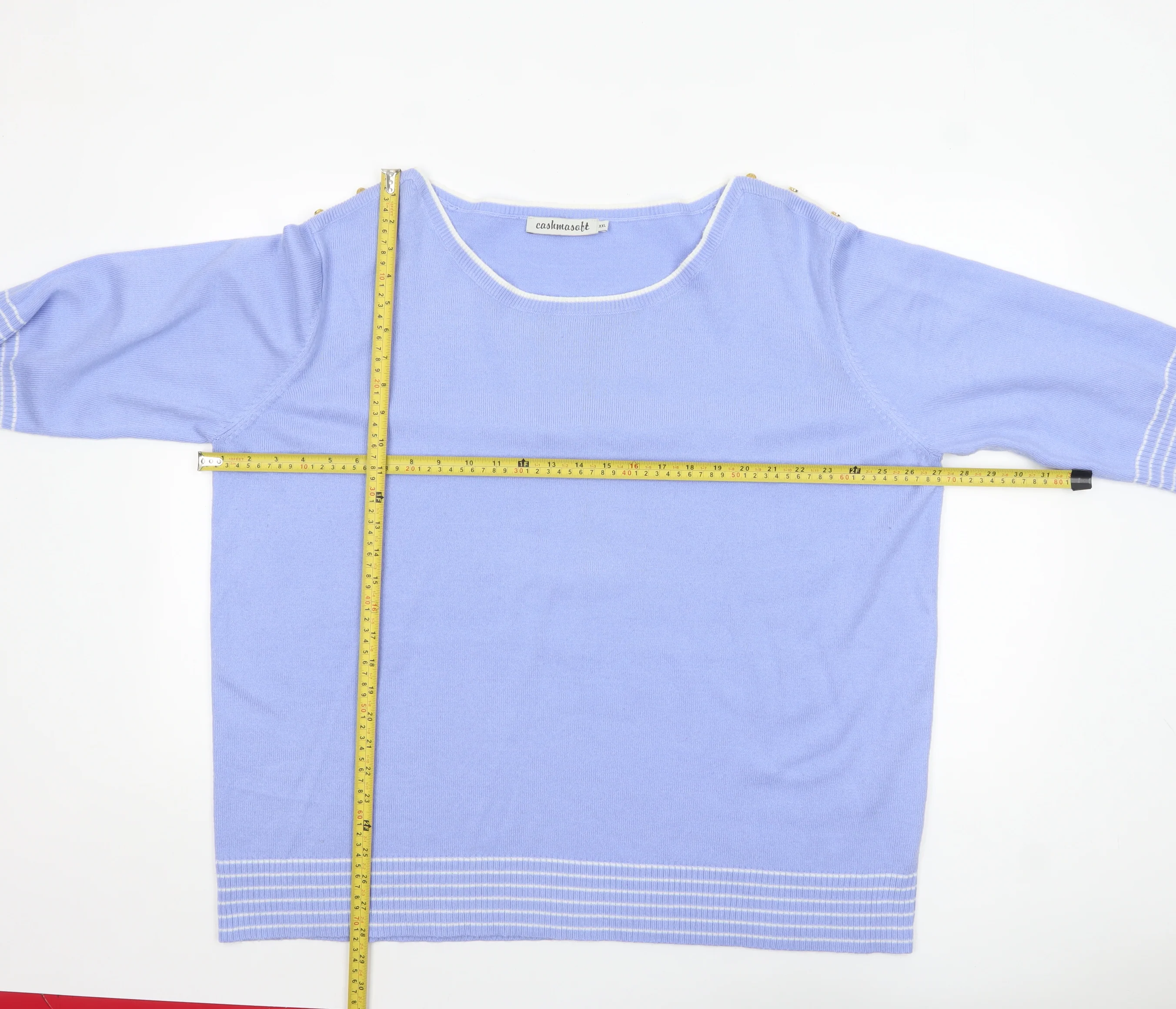 Cashmasoft Women Blue 2XL Boat Neck 3/4 Sleeve Knit Jumper - Image 2