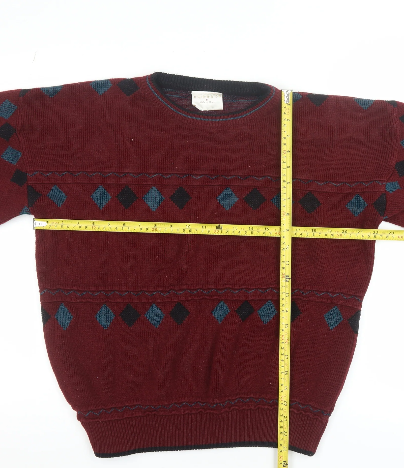 Casuals Men Red Argyle Knit Crew Neck Pullover Jumper M - Image 2