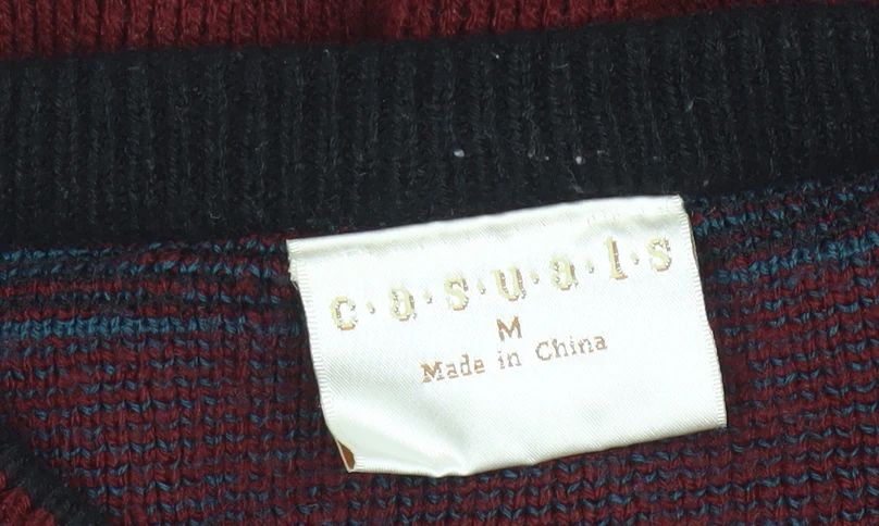 Casuals Men Red Argyle Knit Crew Neck Pullover Jumper M - Image 4