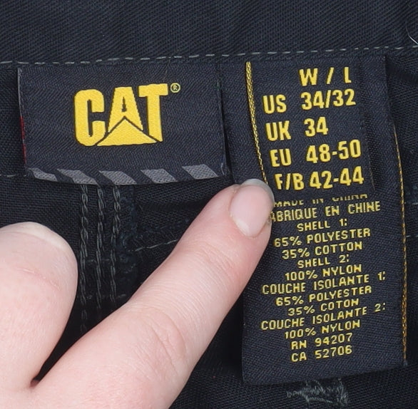 CAT Men's Black Cargo Workwear Trousers UK 34L Durable Pockets - Image 4