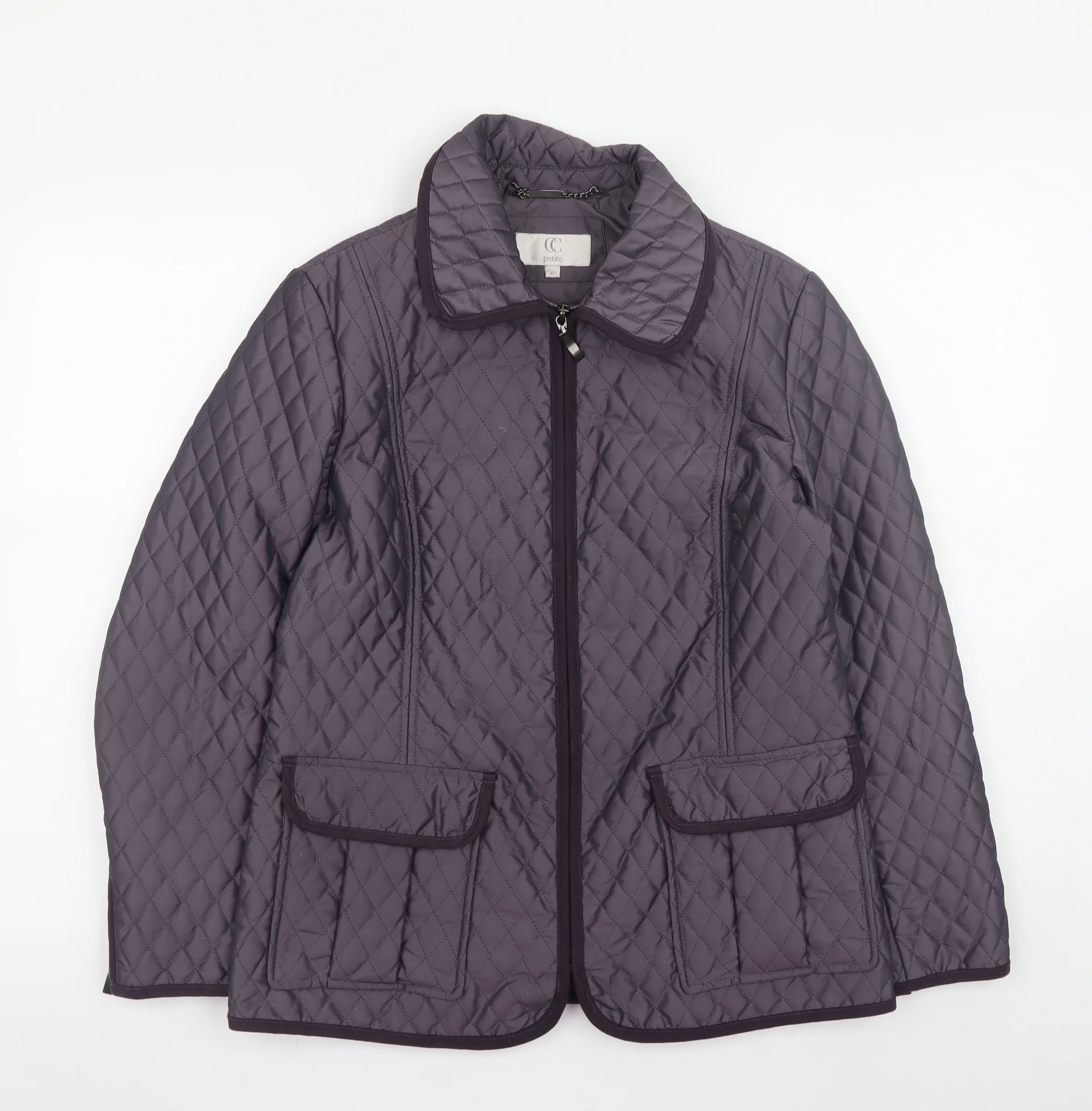 CC Petite Women's Purple Quilted Mid-Length Zip Jacket Size 8