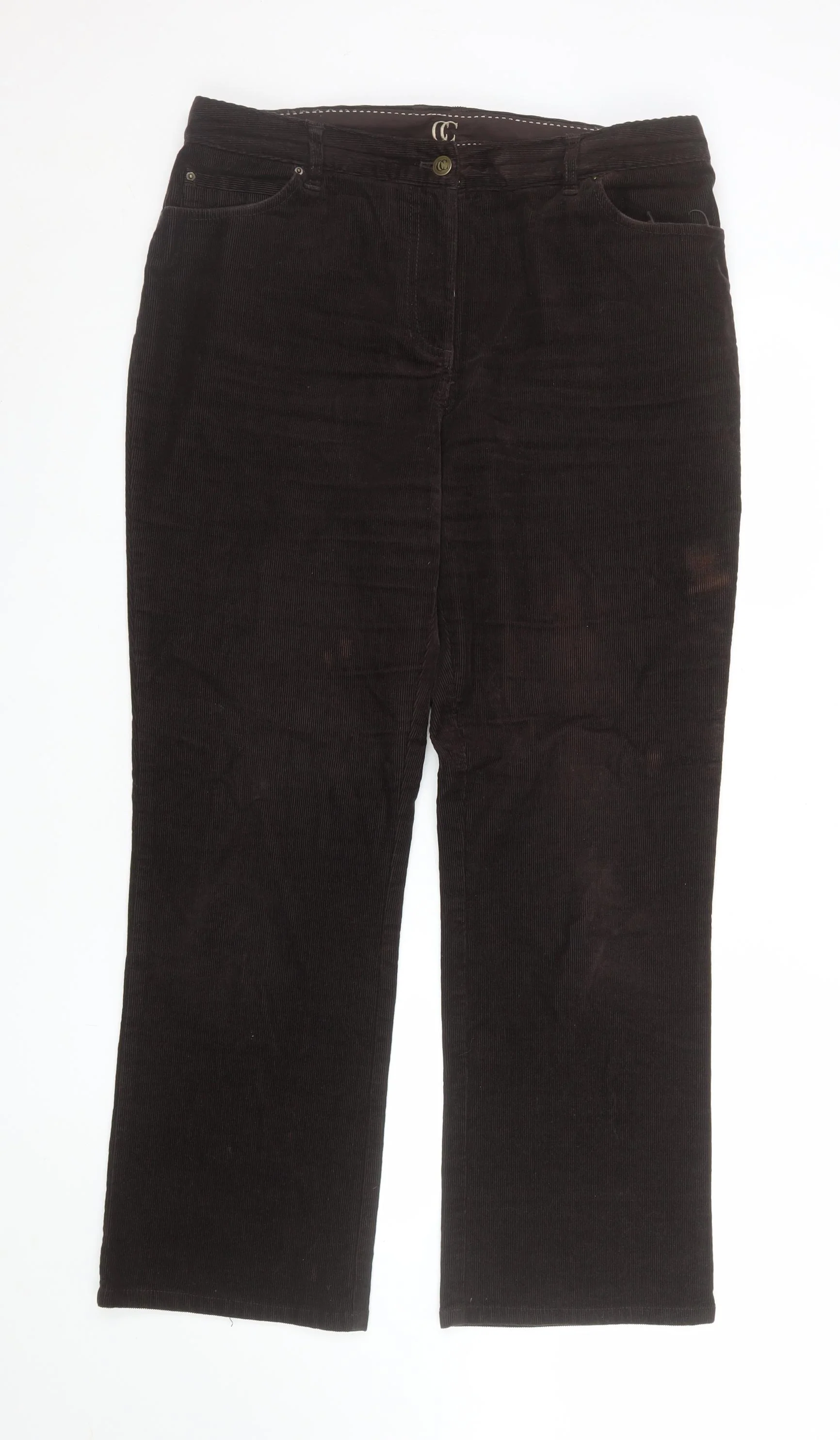 CC Women Brown Corduroy Straight Leg Trousers Size 14