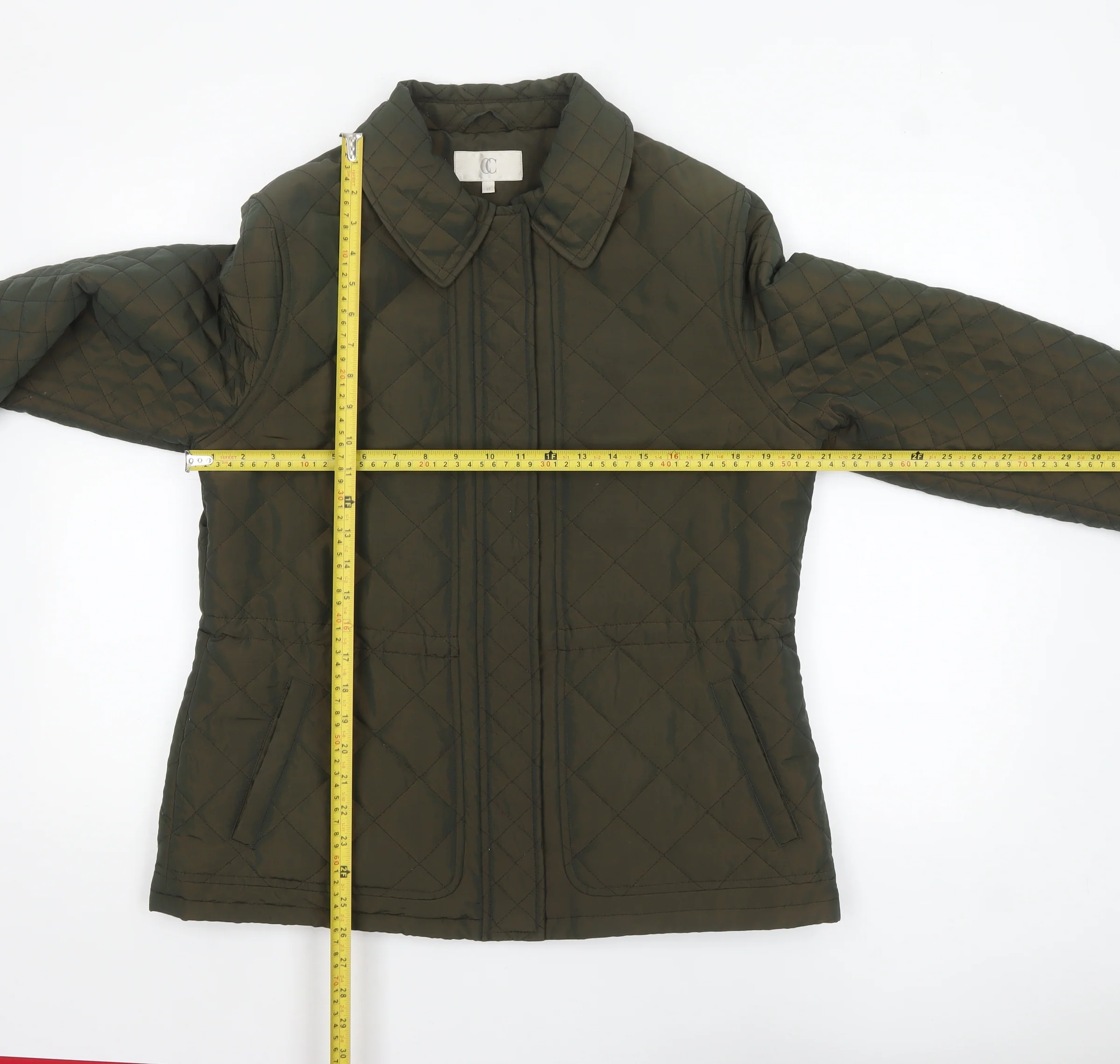 CC Women Green Quilted Mid-Length Jacket Size 14 - Image 2