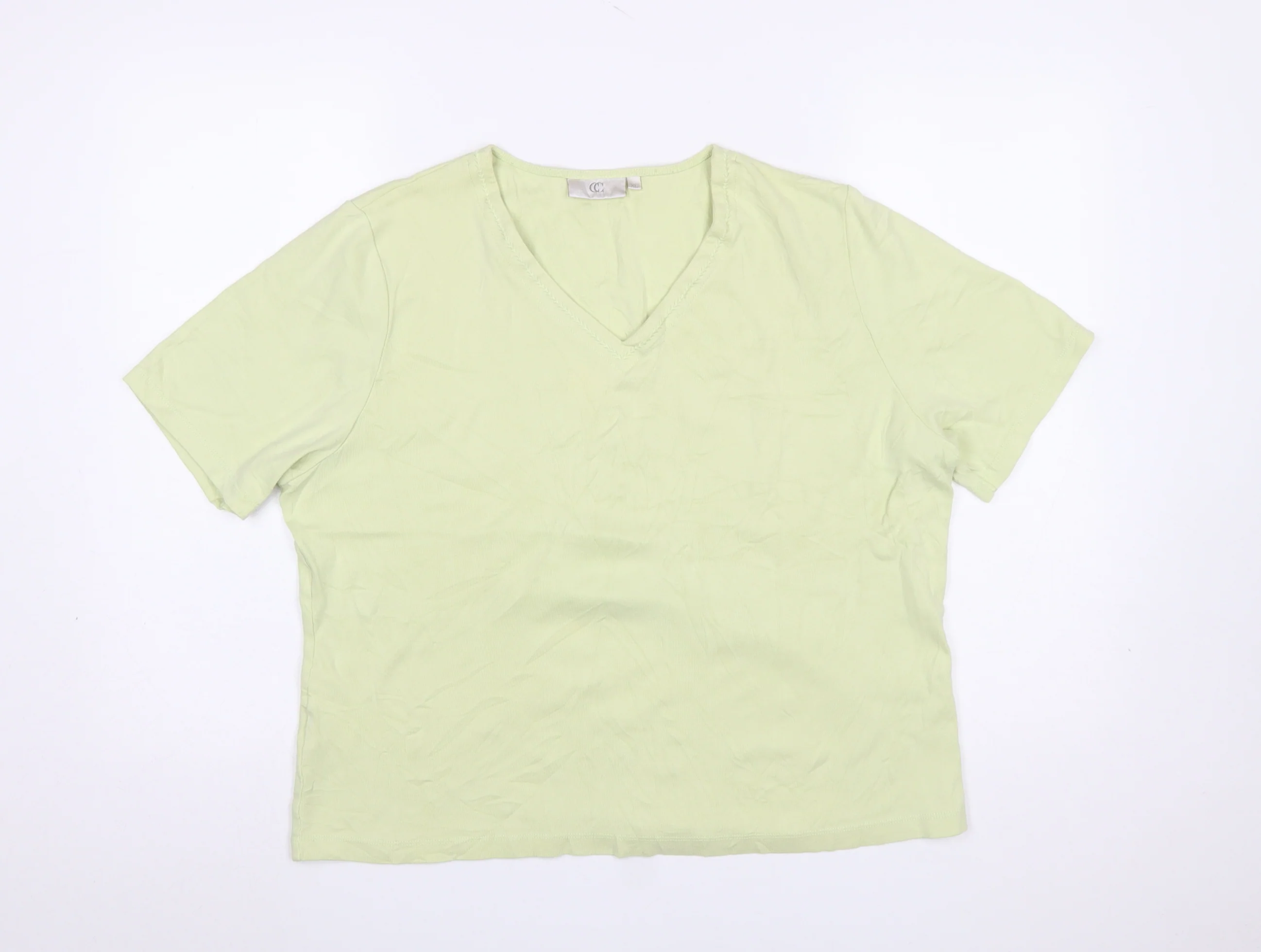 CC Women Green V-Neck Short Sleeve Cotton T-Shirt XL