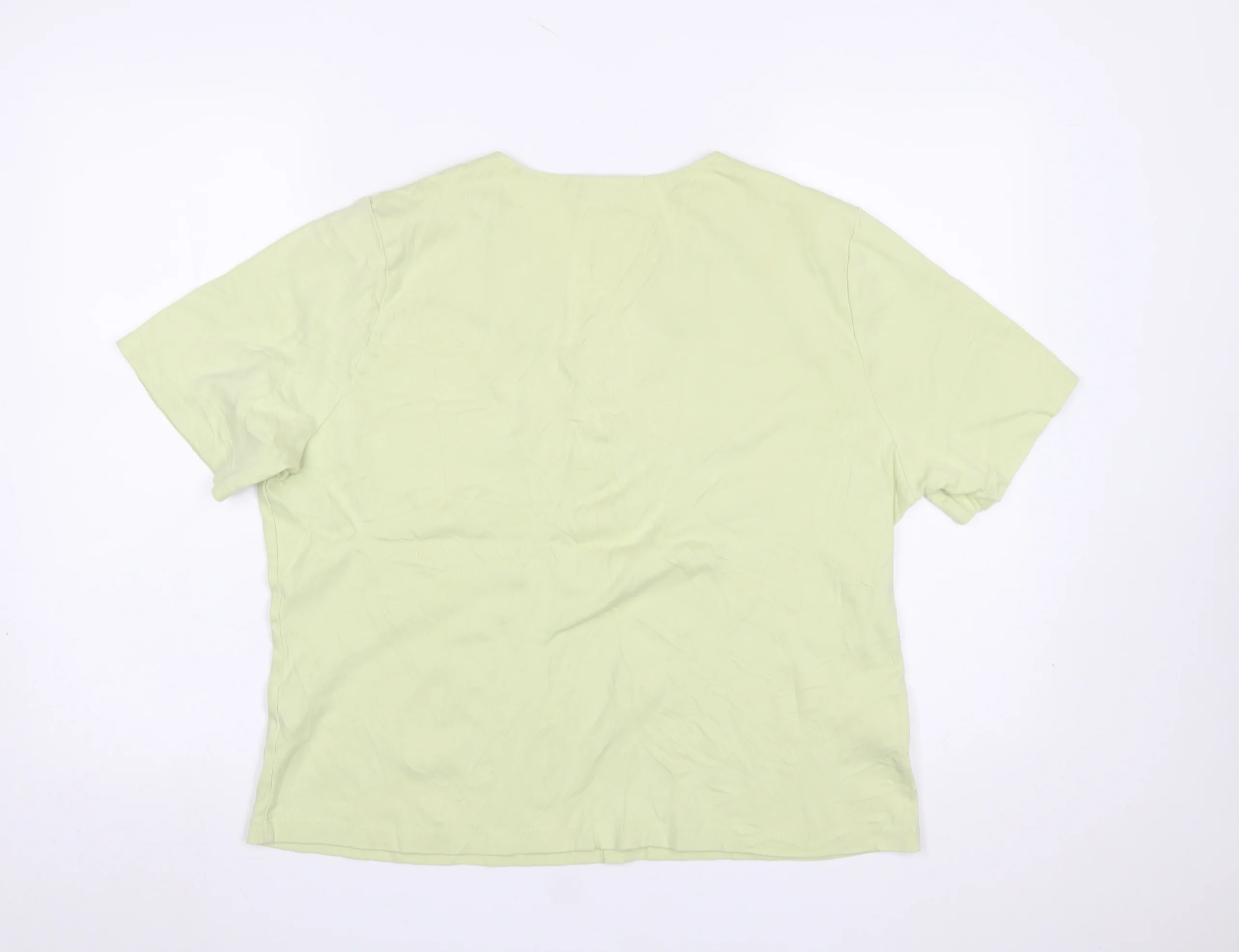 CC Women Green V-Neck Short Sleeve Cotton T-Shirt XL - Image 3