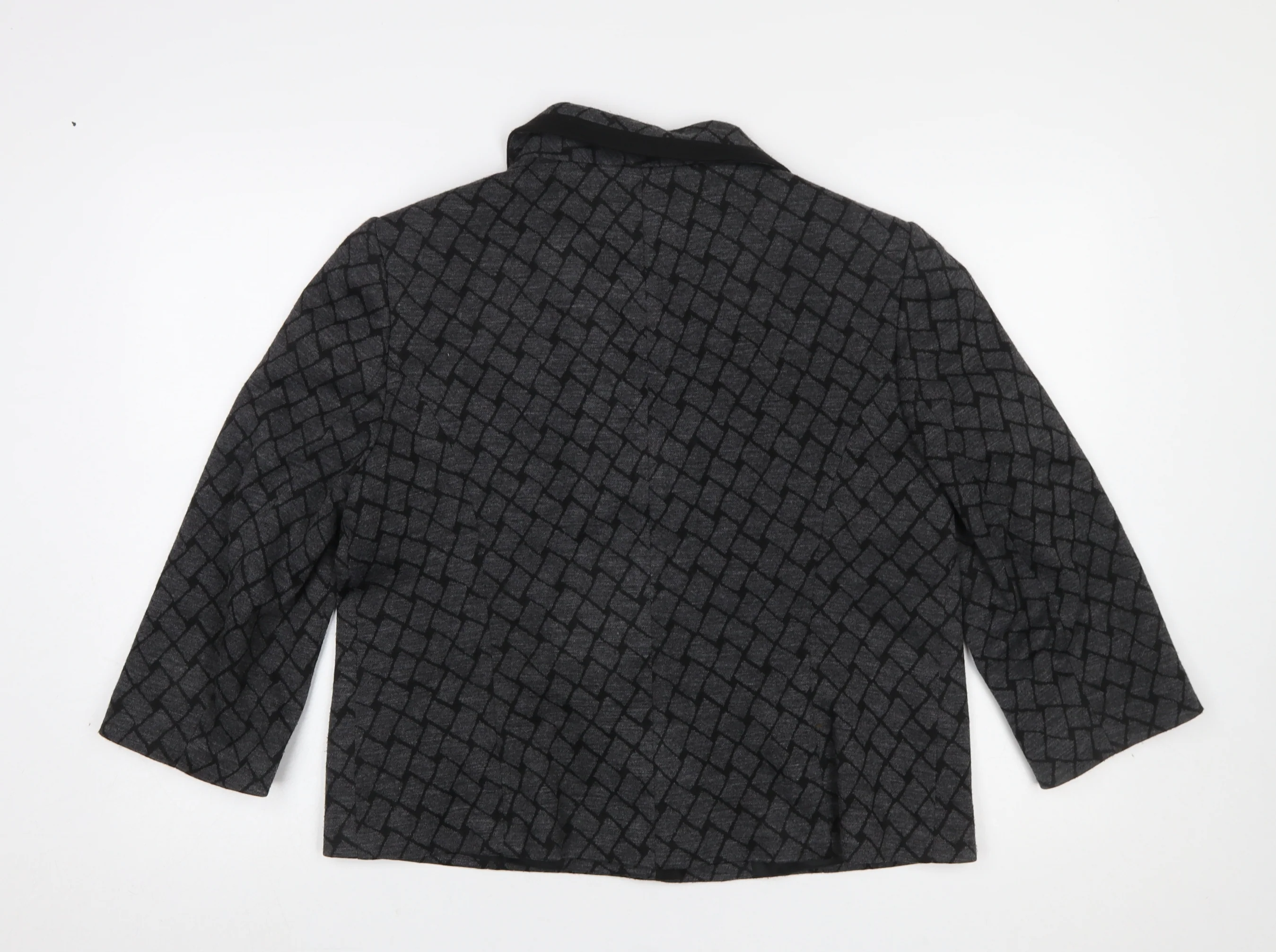 CC Women Grey Black Geometric Pattern Blazer Size 16 Lined Jacket - Image 3