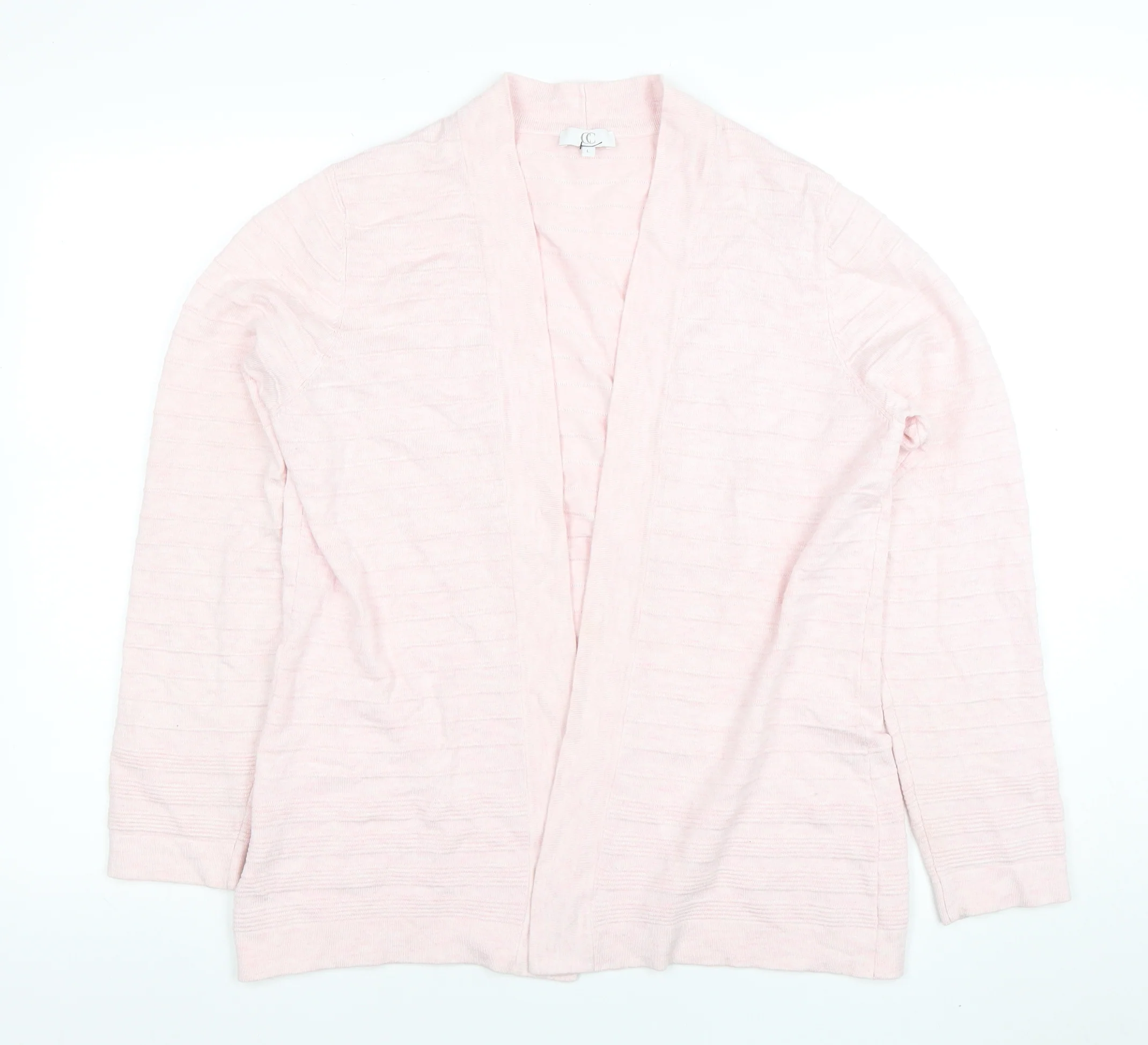 CC Women Pink Knit Cardigan L Lightweight Open Front