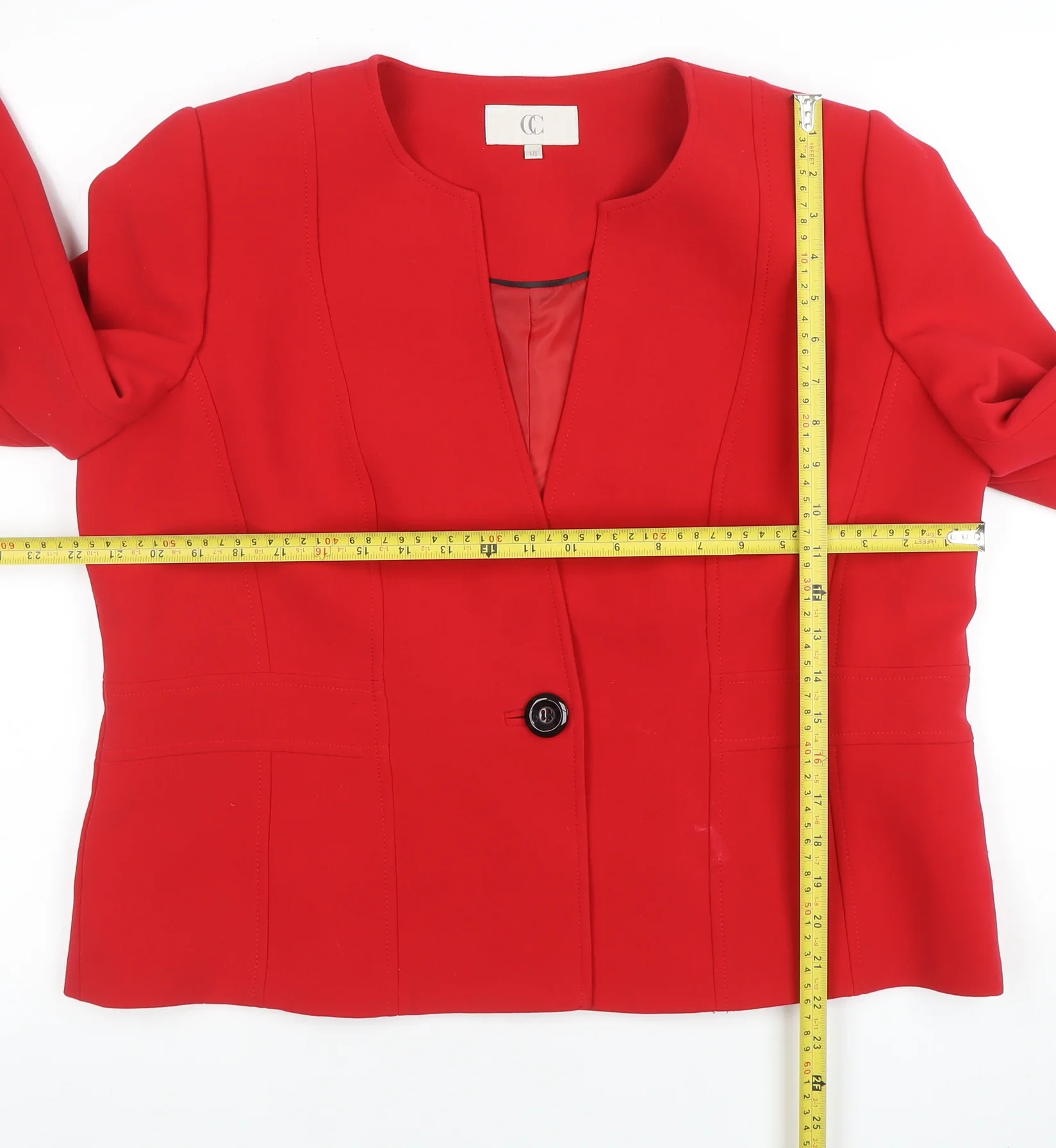 CC Women Red Tailored One-Button Blazer Jacket Size 18 - Image 2