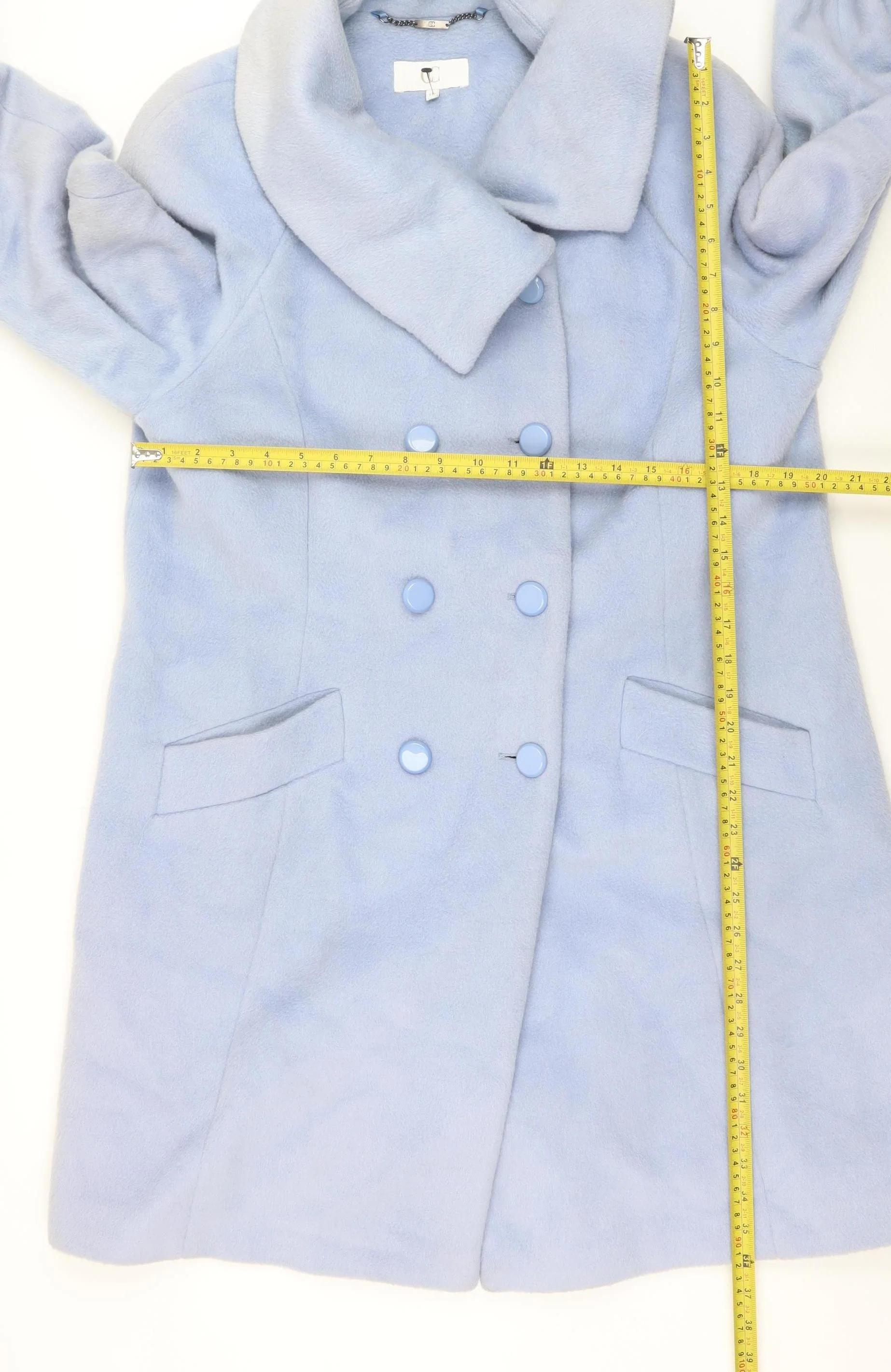 CC Women's Blue Wool Blend Mid-Length Overcoat Size 18 - Image 2