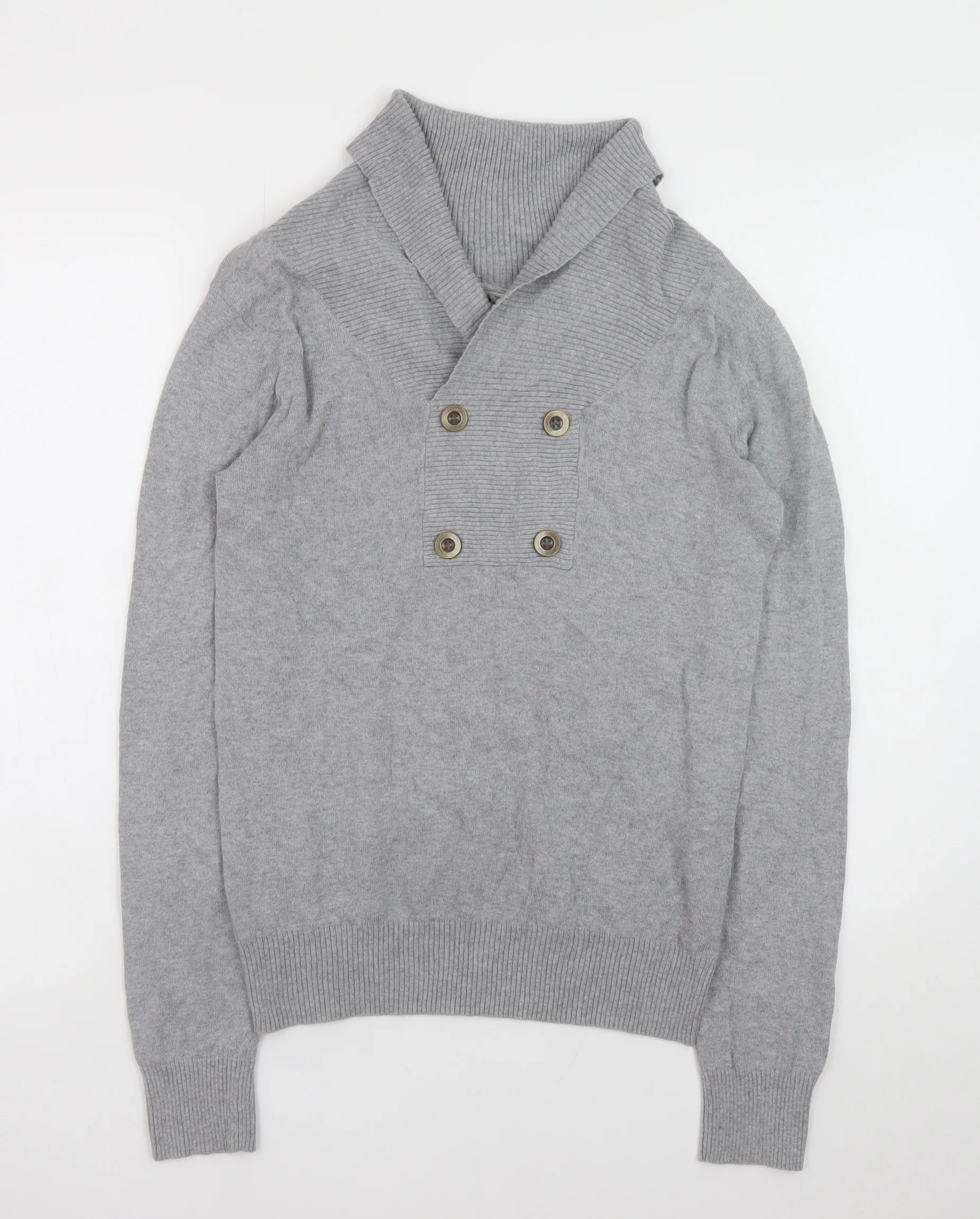 Cedarwood State Men’s Grey Cotton Shawl Collar Button Jumper Size S