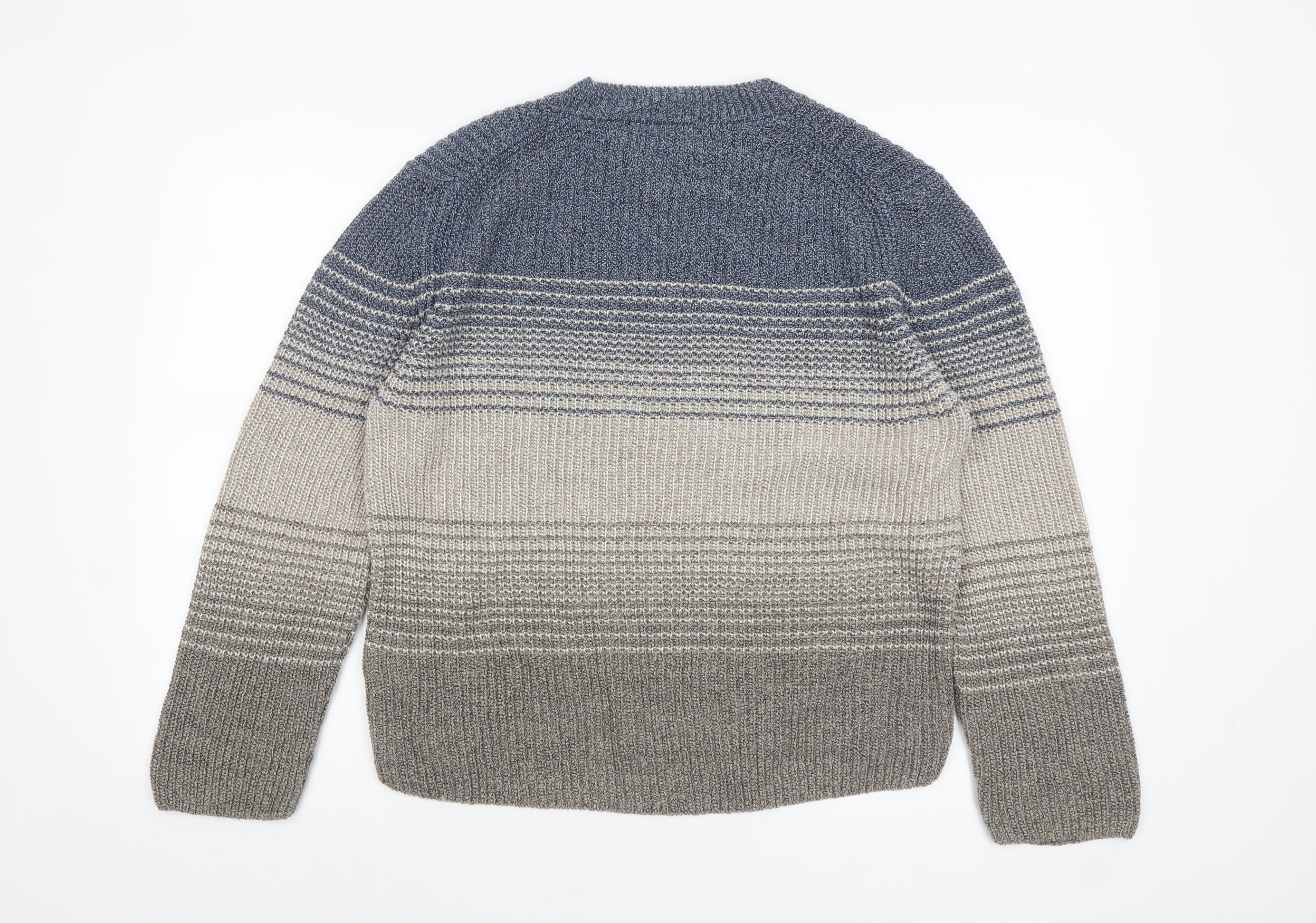 Celtic & Co Women's Blue Grey Striped Wool Cotton Jumper Size S - Image 3