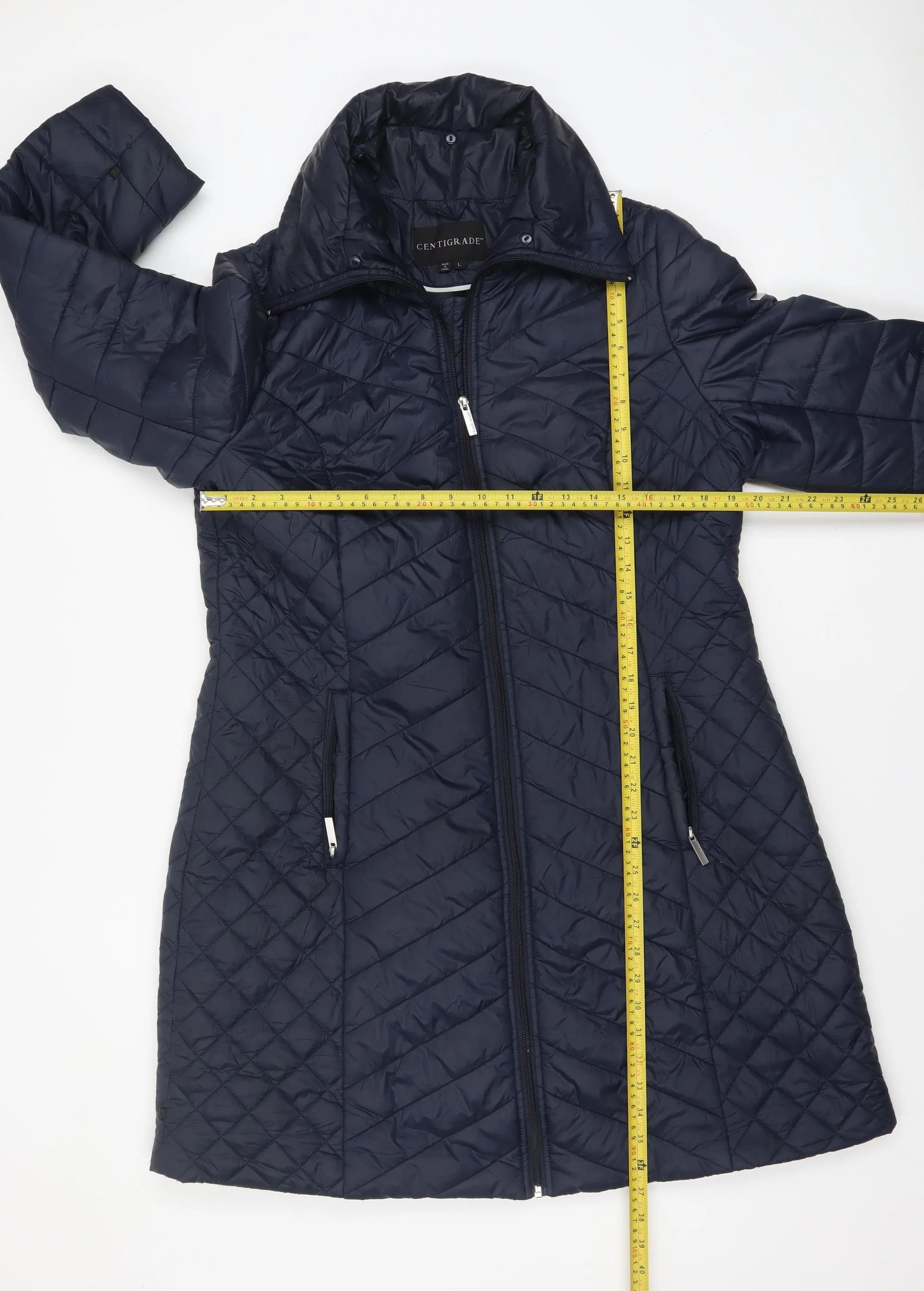 Centigrade Women Blue Quilted Long Coat Size L Water Resistant - Image 2
