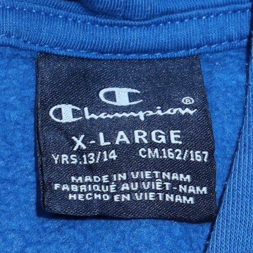 Champion Boys Blue Pullover Hoodie XL 13-14 Years Fleece Logo Sweatshirt - Image 5
