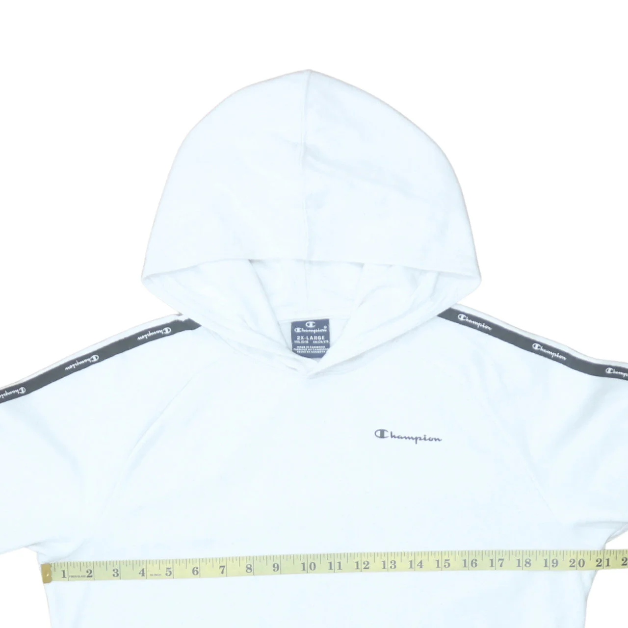Champion Boys White Pullover Hoodie 15-16 Years Cotton Blend Logo Tape - Image 2