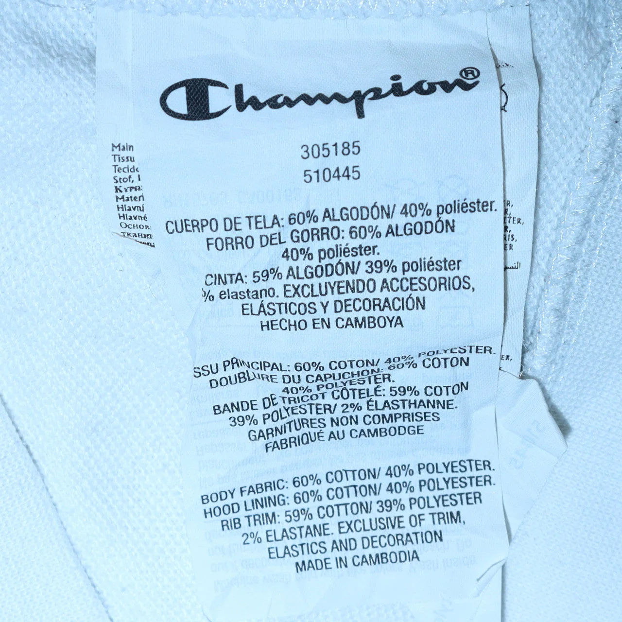 Champion Boys White Pullover Hoodie 15-16 Years Cotton Blend Logo Tape - Image 6