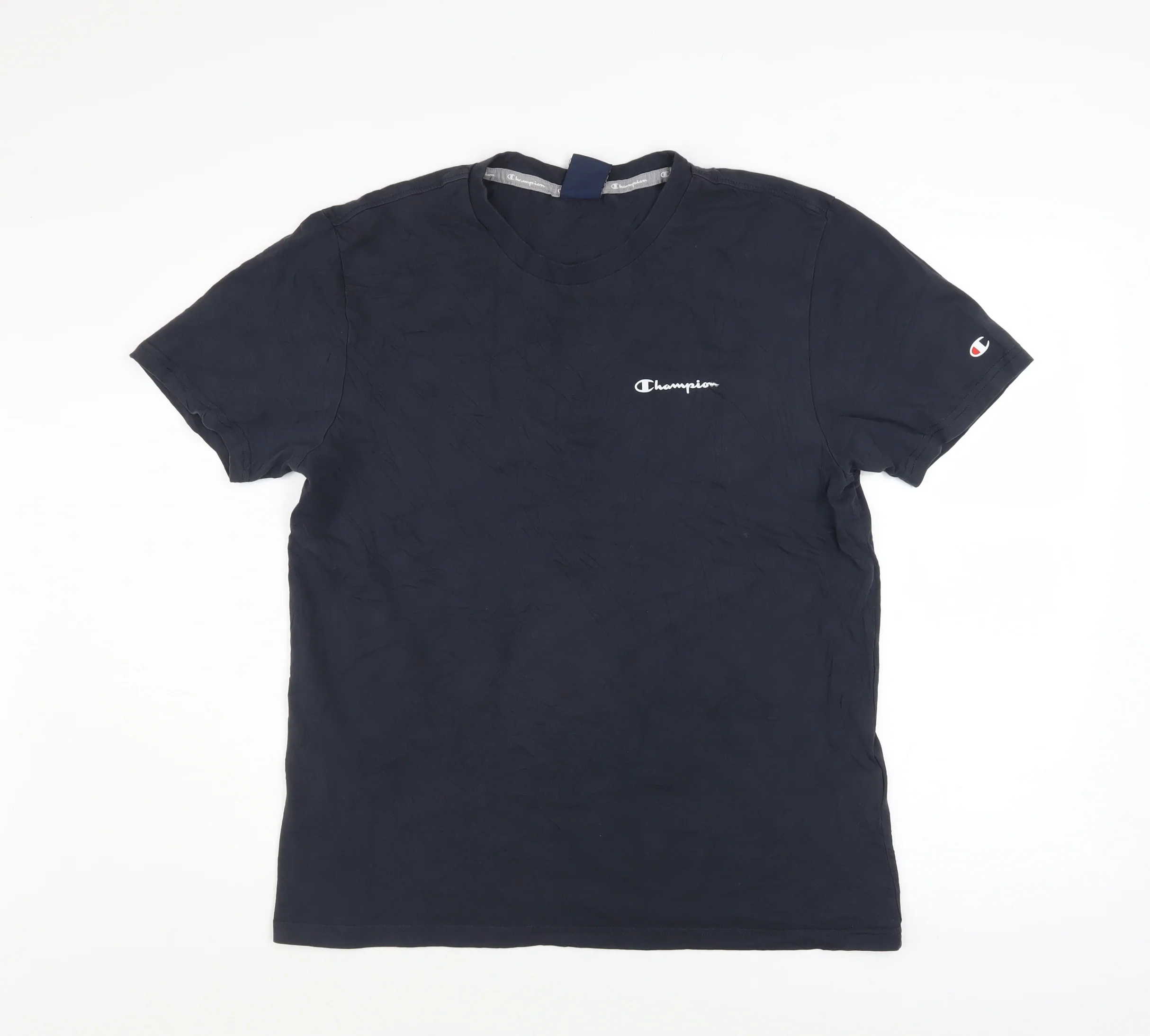 Champion Men Blue Crew Neck Short Sleeve Regular Fit T-Shirt Size L