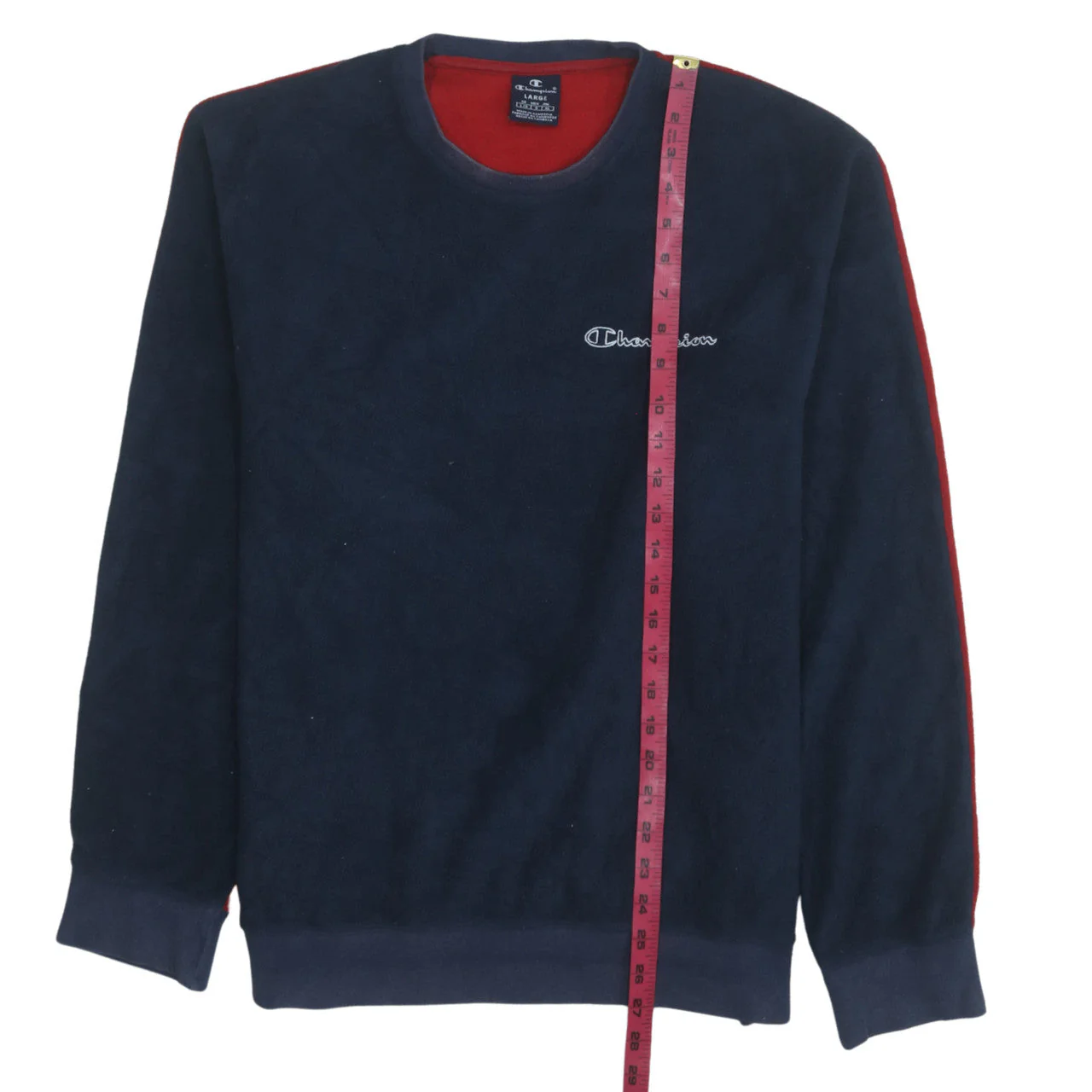 Champion Men’s Blue Red Fleece Pullover Sweatshirt Size L - Image 3
