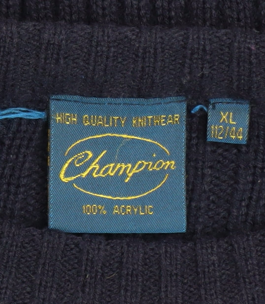 Champion Men’s Blue XL Rib Knit Acrylic Crew Neck Jumper - Image 4